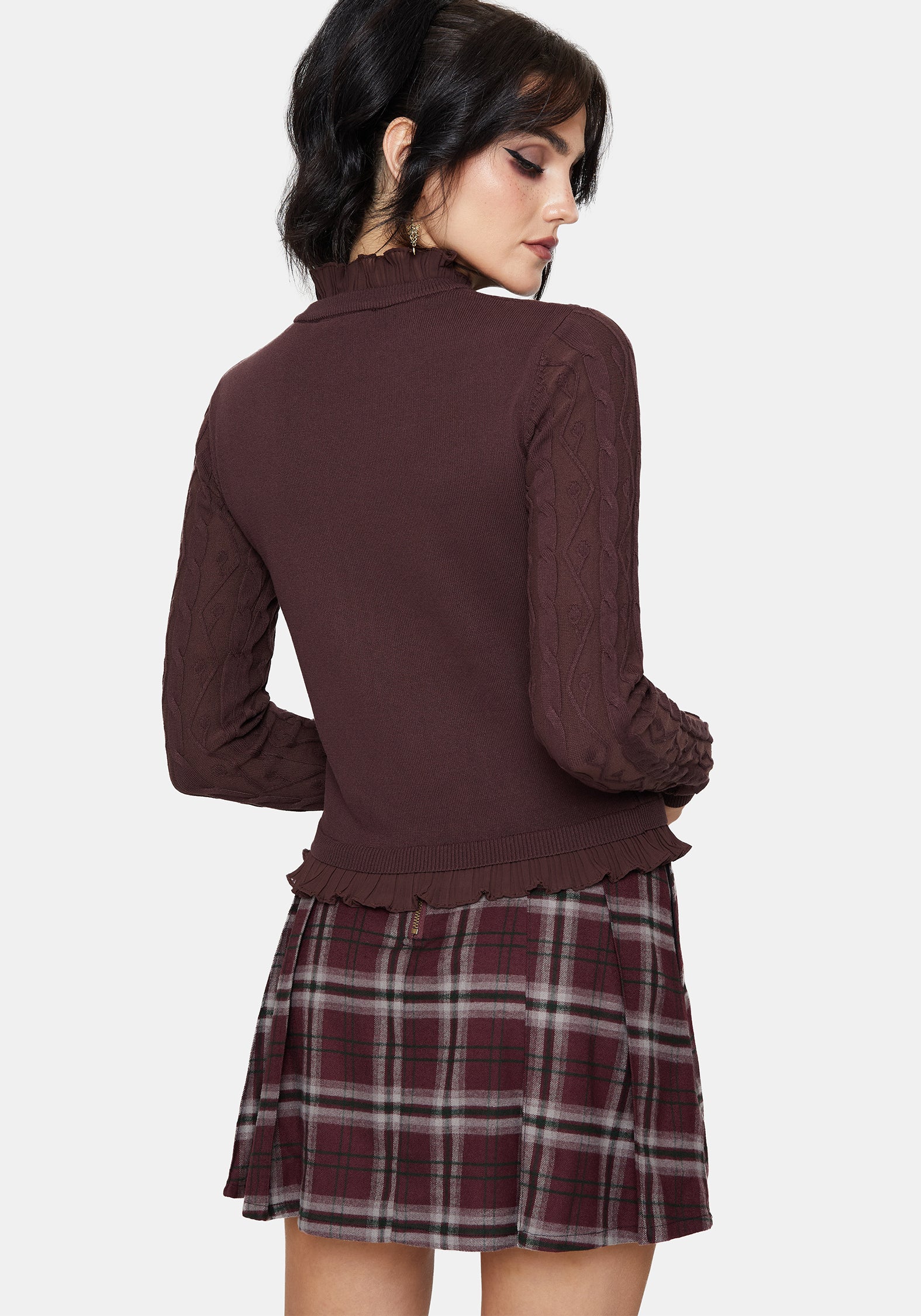 Ashen Vine Ruffle Cable Knit Cardigan - Image 3