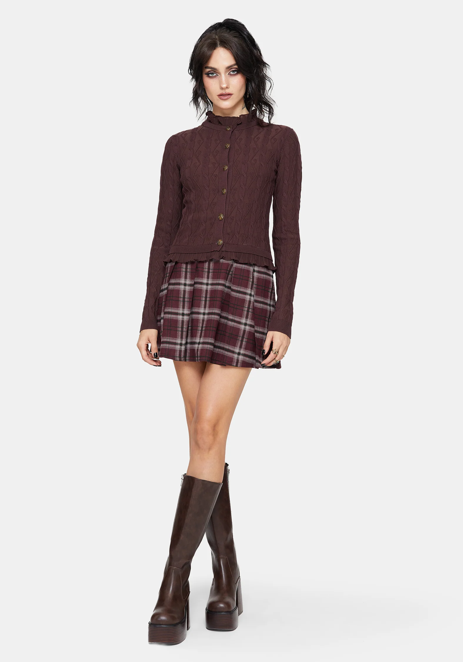 Ashen Vine Ruffle Cable Knit Cardigan - Image 5