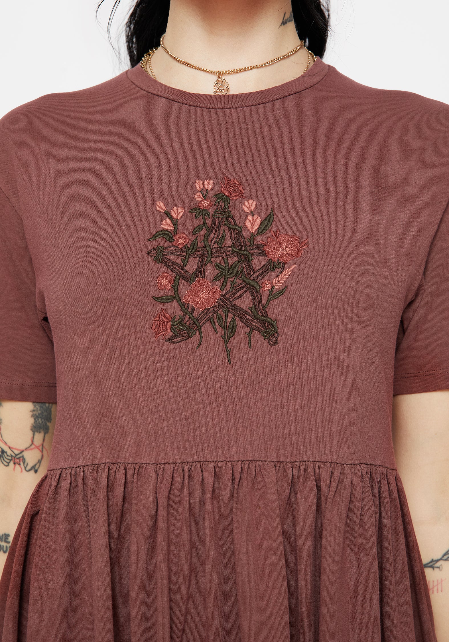 Aster Cotton Pentagram Embroidered Mini Skater Dress - Image 2