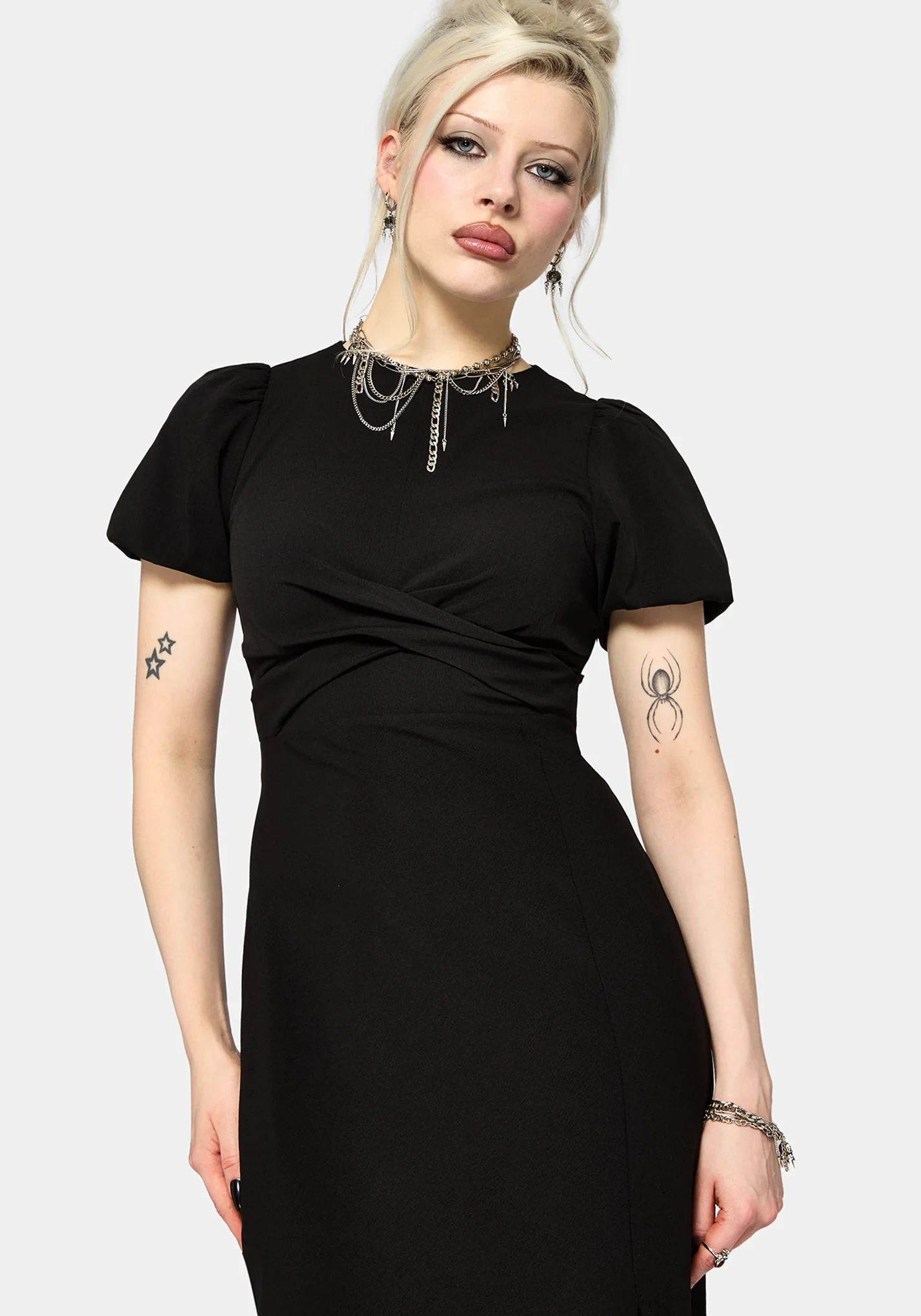 Aubrey Crow Skull Embroidered Twist Front Midi Dress - Image 2