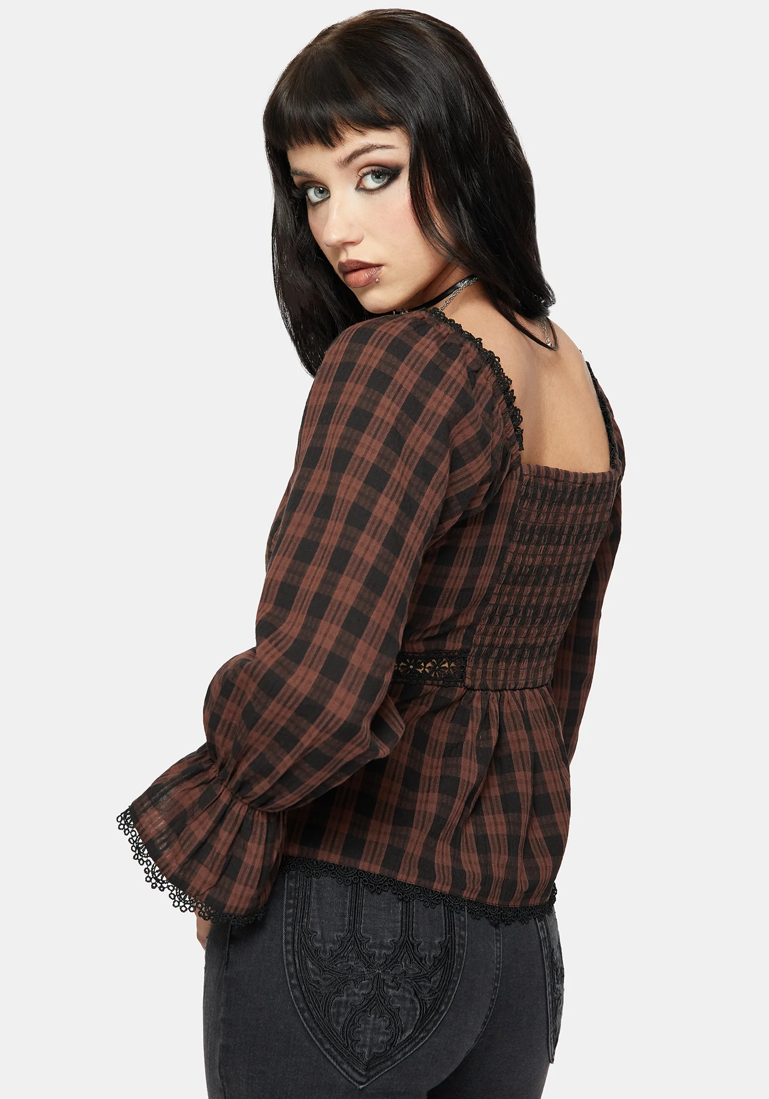 Ava Gingham Long Sleeved Blouse - Image 3