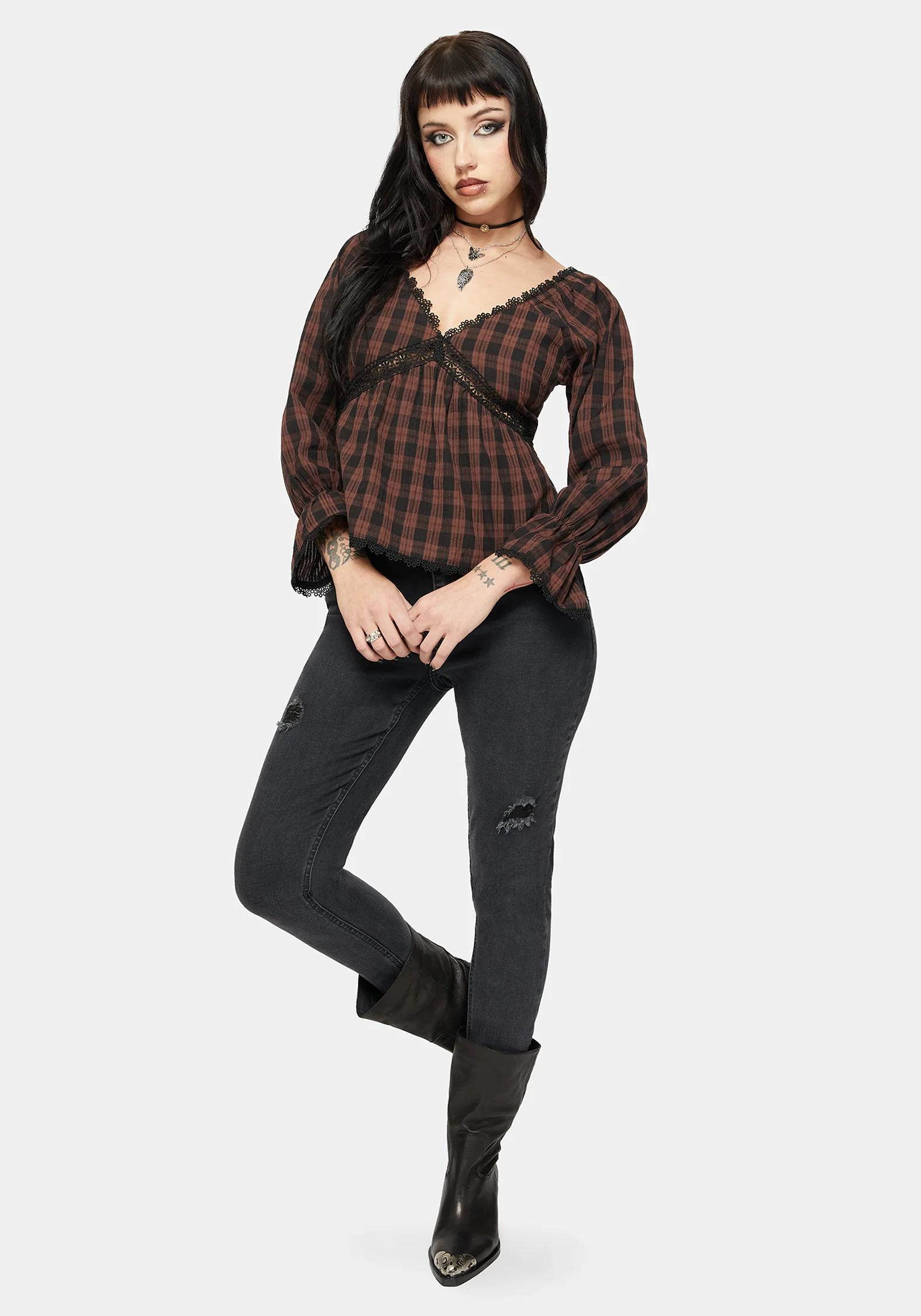 Ava Gingham Long Sleeved Blouse - Image 5