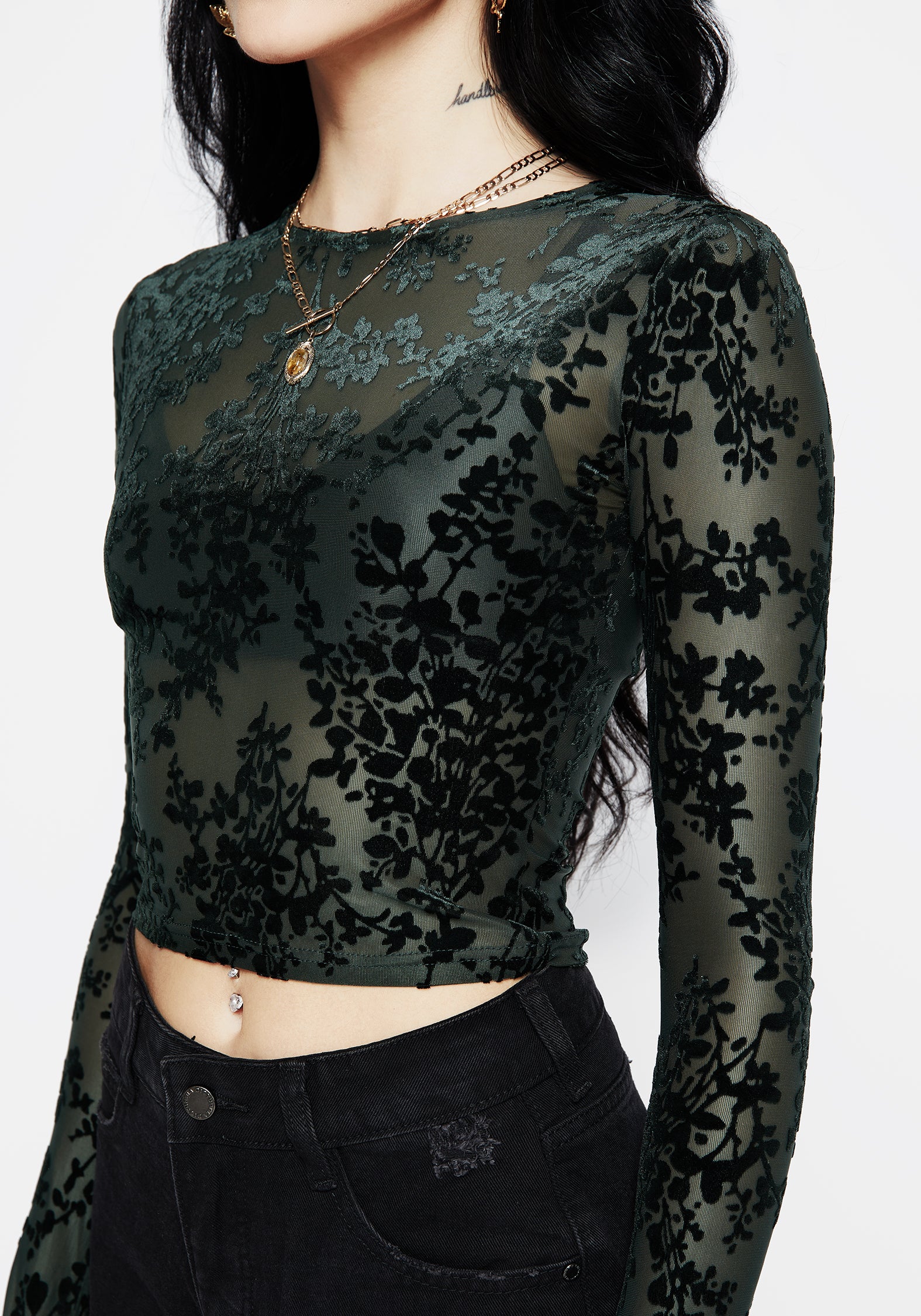 Avalon Floral Flocked Velour Boat Neck Top - Image 2