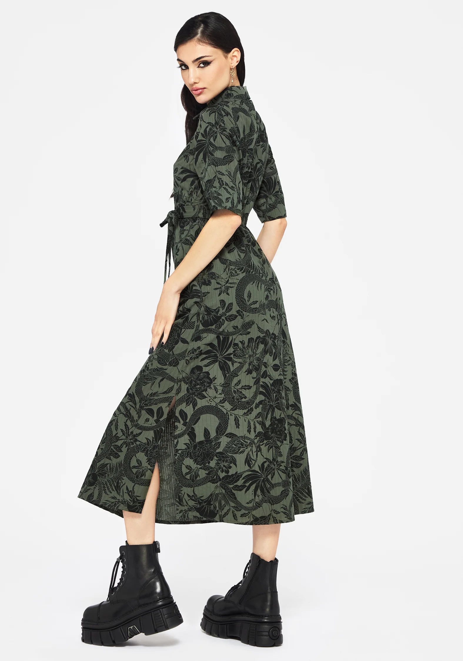 Bashe Cotton Midaxi Shirt Dress - Green - Image 3