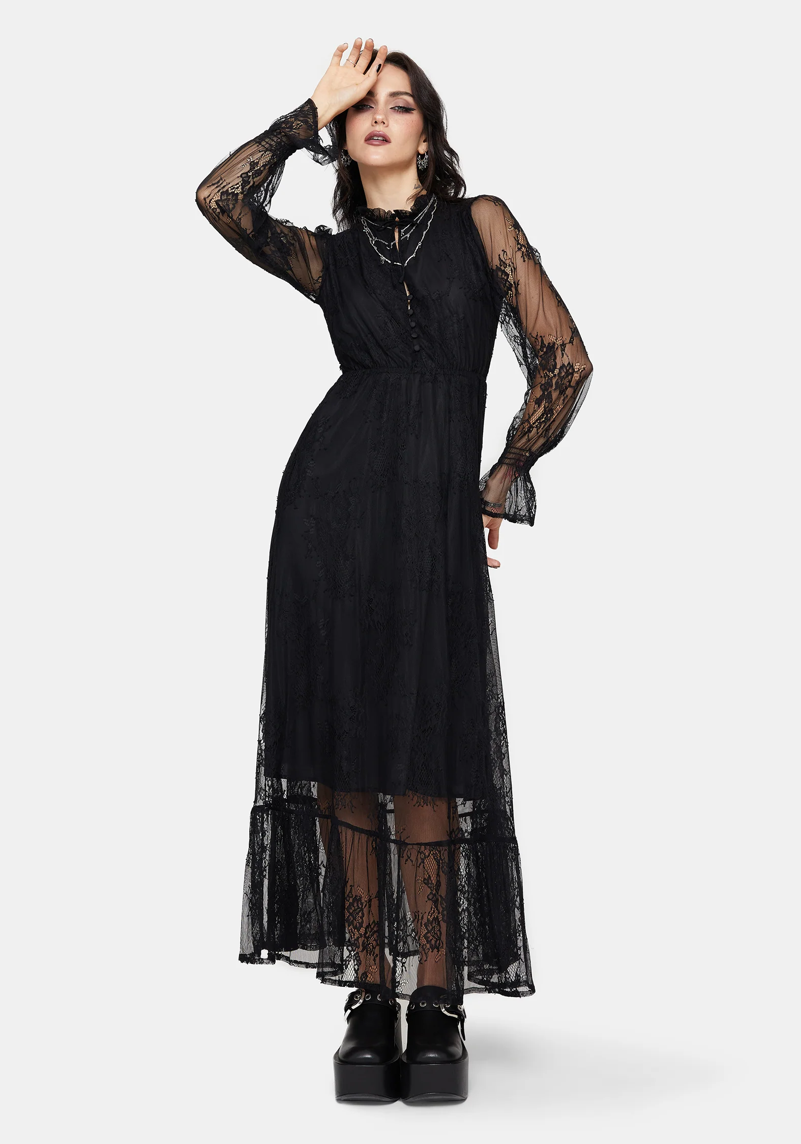 Bertha Lace Tiered Long Sleeve Maxi Dress - Image 4
