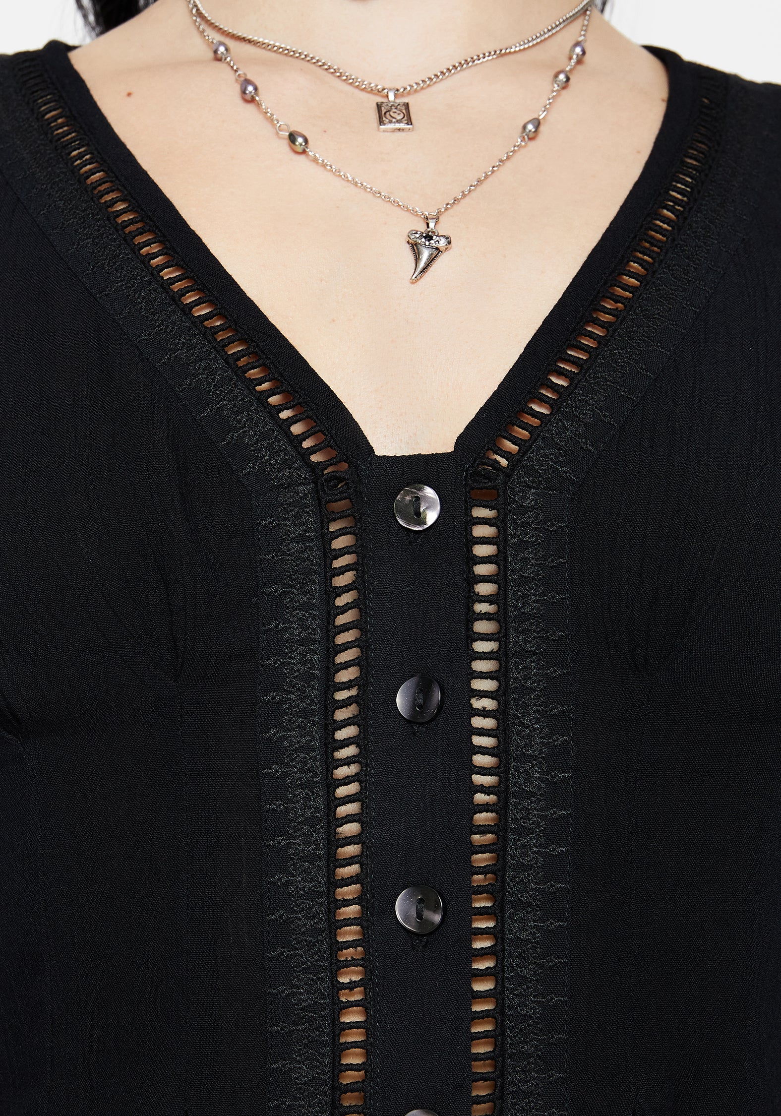 Blessing Lace Trim Tapered Waist Blouse Top - Image 2