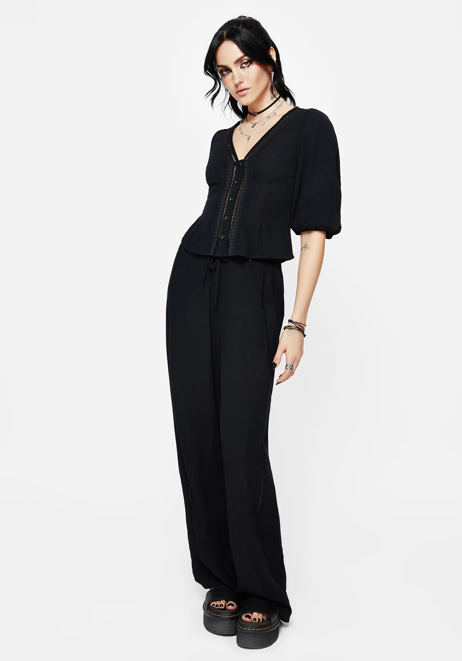 Blessing Lace Trim Tapered Waist Blouse Top - Image 5