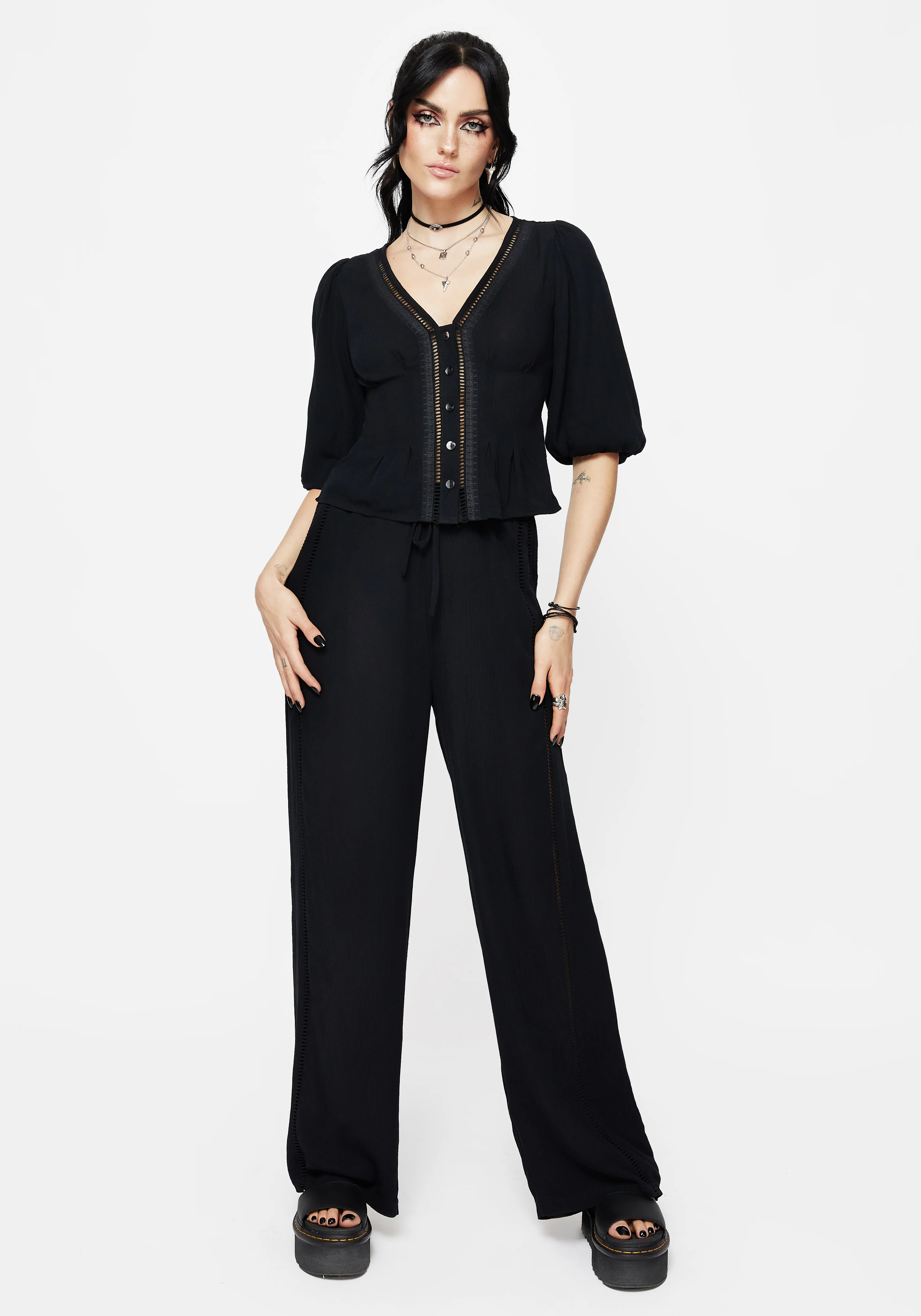 Blessing Lace Trim Tapered Waist Blouse Top - Image 7