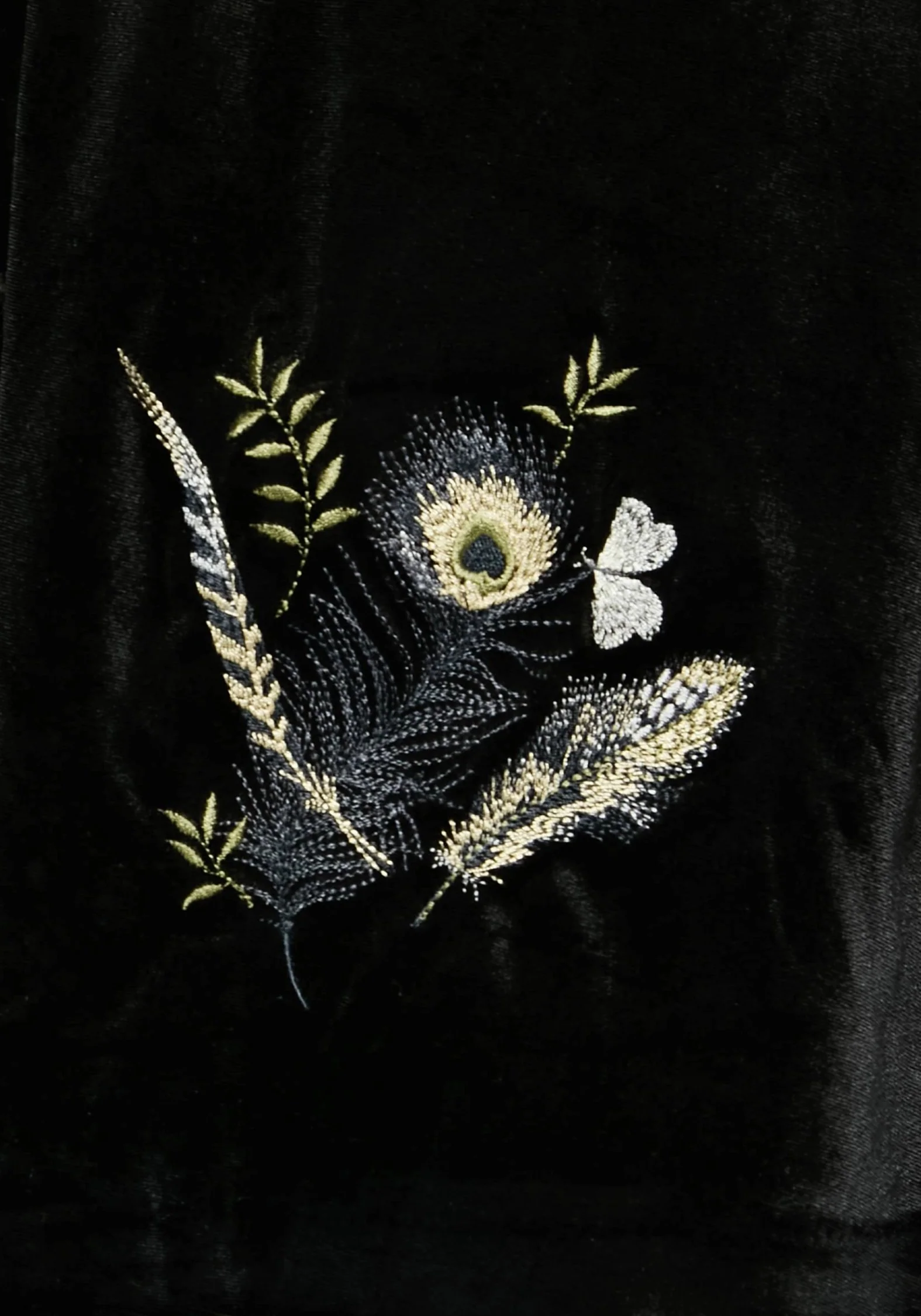 Bluesow Feather & Thistles Embroidered Puff Sleeve Velour Mini Dress - Image 2
