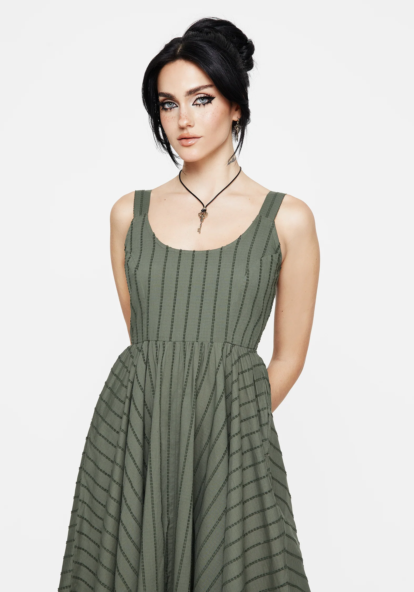 Blythe Cotton Handkerchief Hem Midaxi Dress - Green - Image 5