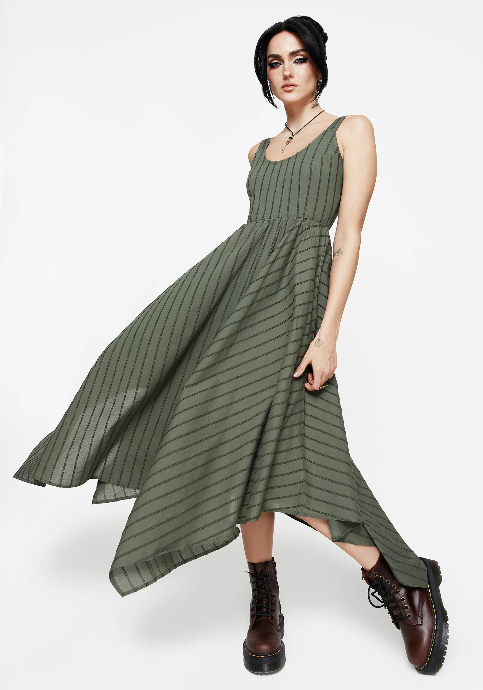 Blythe Cotton Handkerchief Hem Midaxi Dress - Green - Image 6