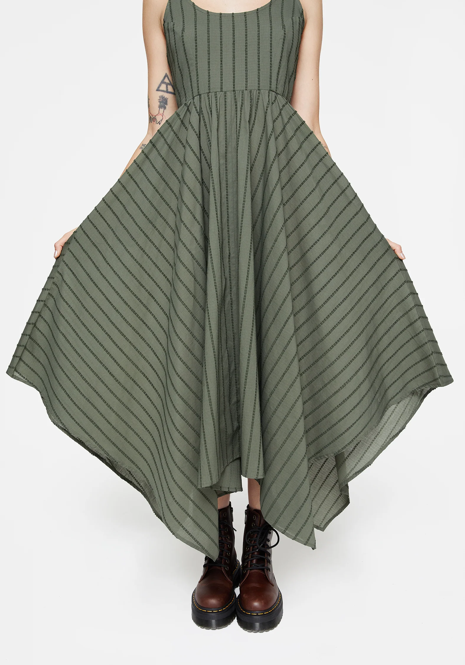 Blythe Cotton Handkerchief Hem Midaxi Dress - Green - Image 7