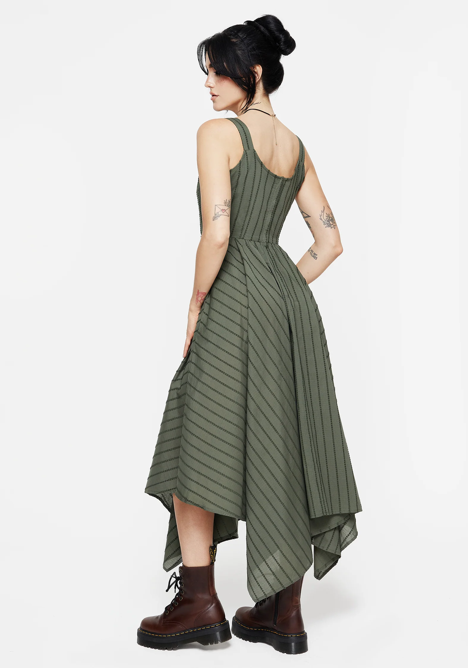 Blythe Cotton Handkerchief Hem Midaxi Dress - Green - Image 8
