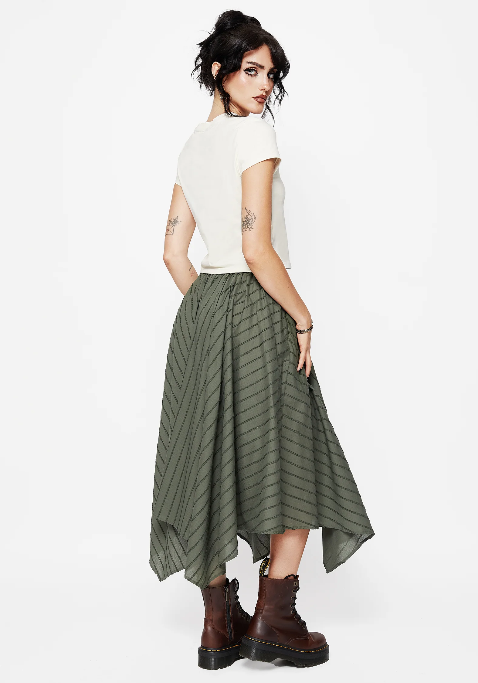 Blythe Cotton Handkerchief Hem Midaxi Skirt - Green - Image 3