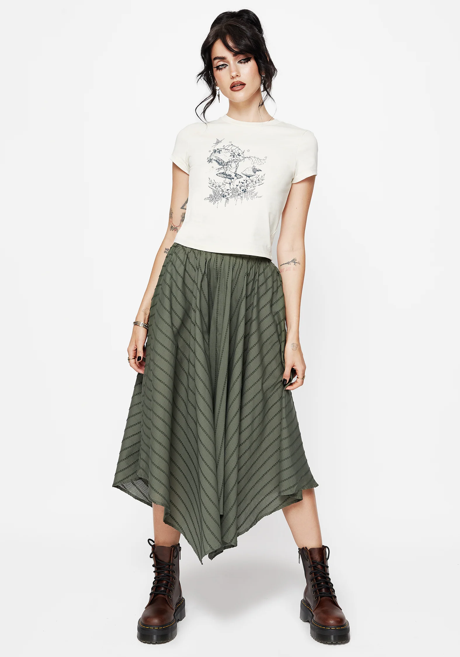 Blythe Cotton Handkerchief Hem Midaxi Skirt - Green - Image 5