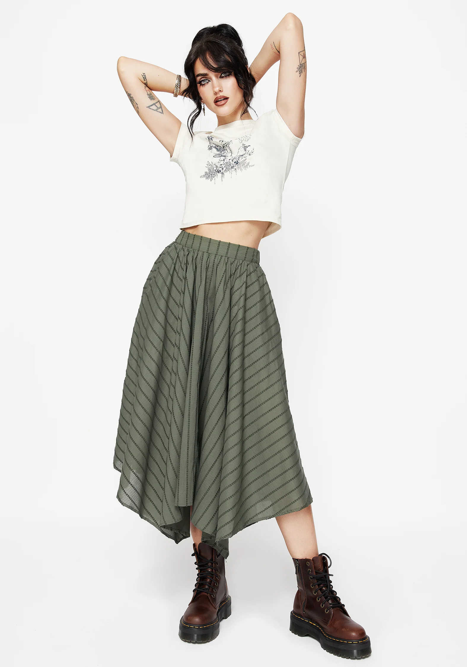 Blythe Cotton Handkerchief Hem Midaxi Skirt - Green - Image 6