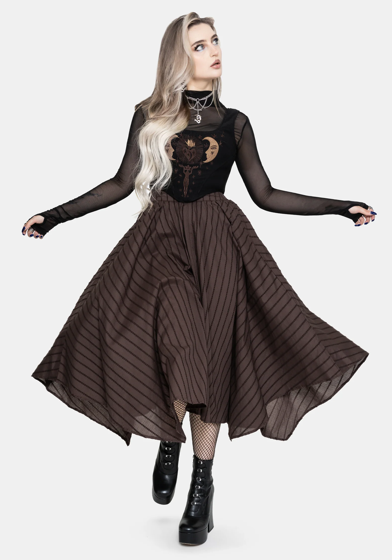 Blythe Handkerchief Hem Midaxi Skirt - Brown - Image 4