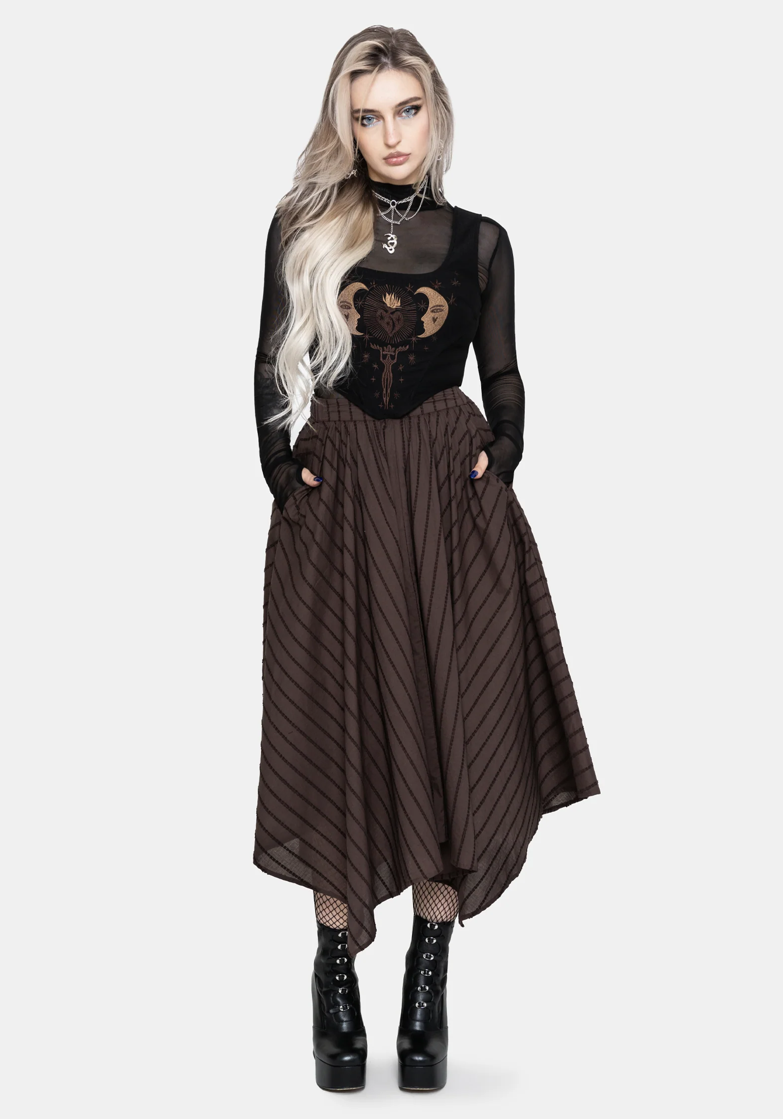 Blythe Handkerchief Hem Midaxi Skirt - Brown - Image 7