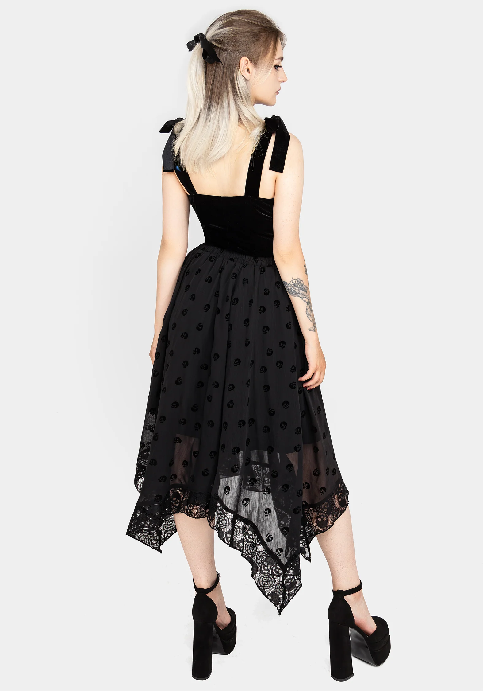Bones Flocked Chiffon Handkerchief Hem Skirt - Image 3