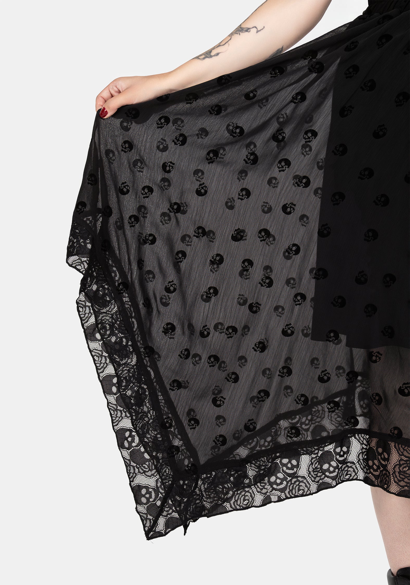 Bones Flocked Chiffon Handkerchief Hem Skirt - Image 9