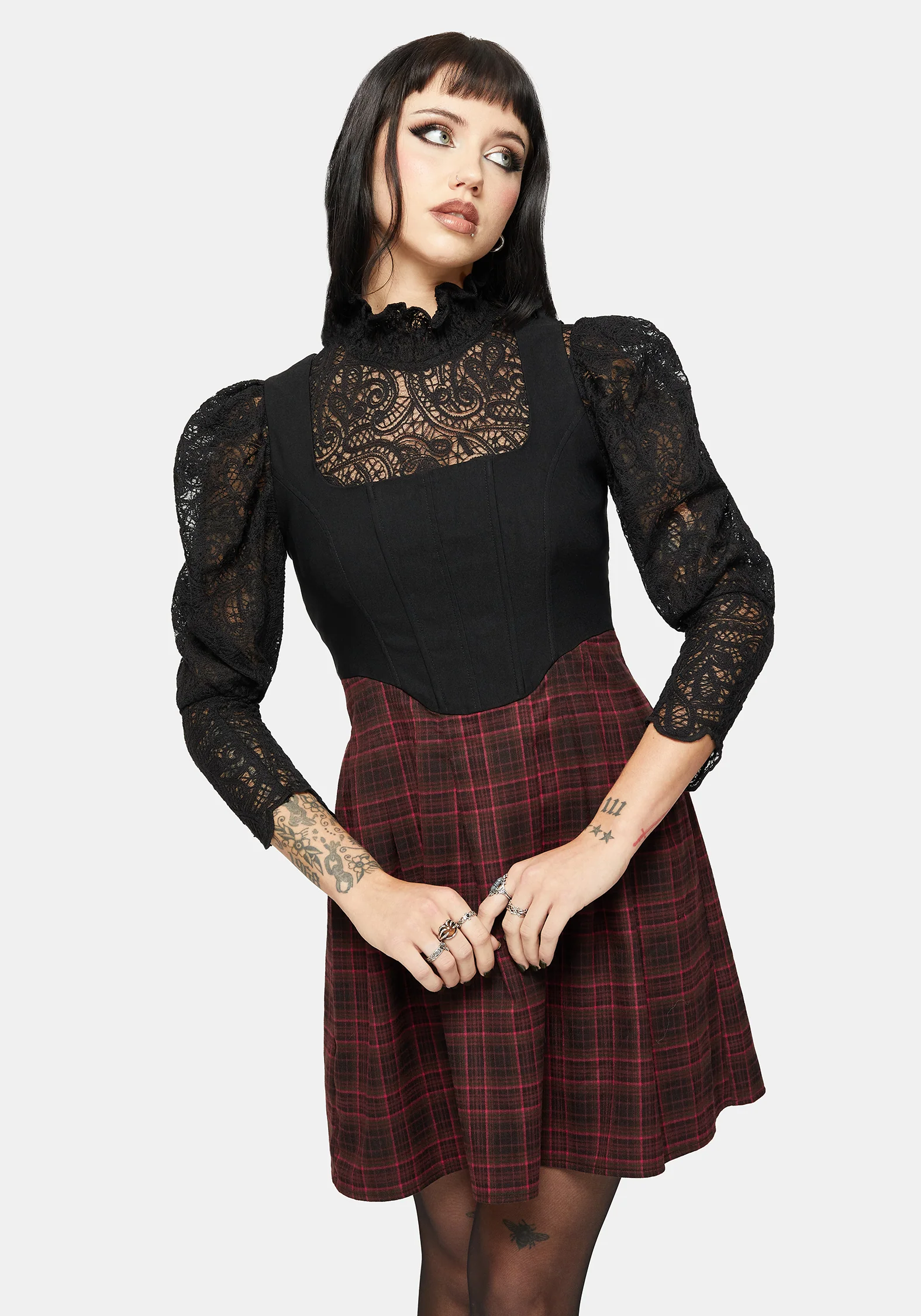 Bonnie Mixed Corset Check Pleated Mini Dress - Image 7