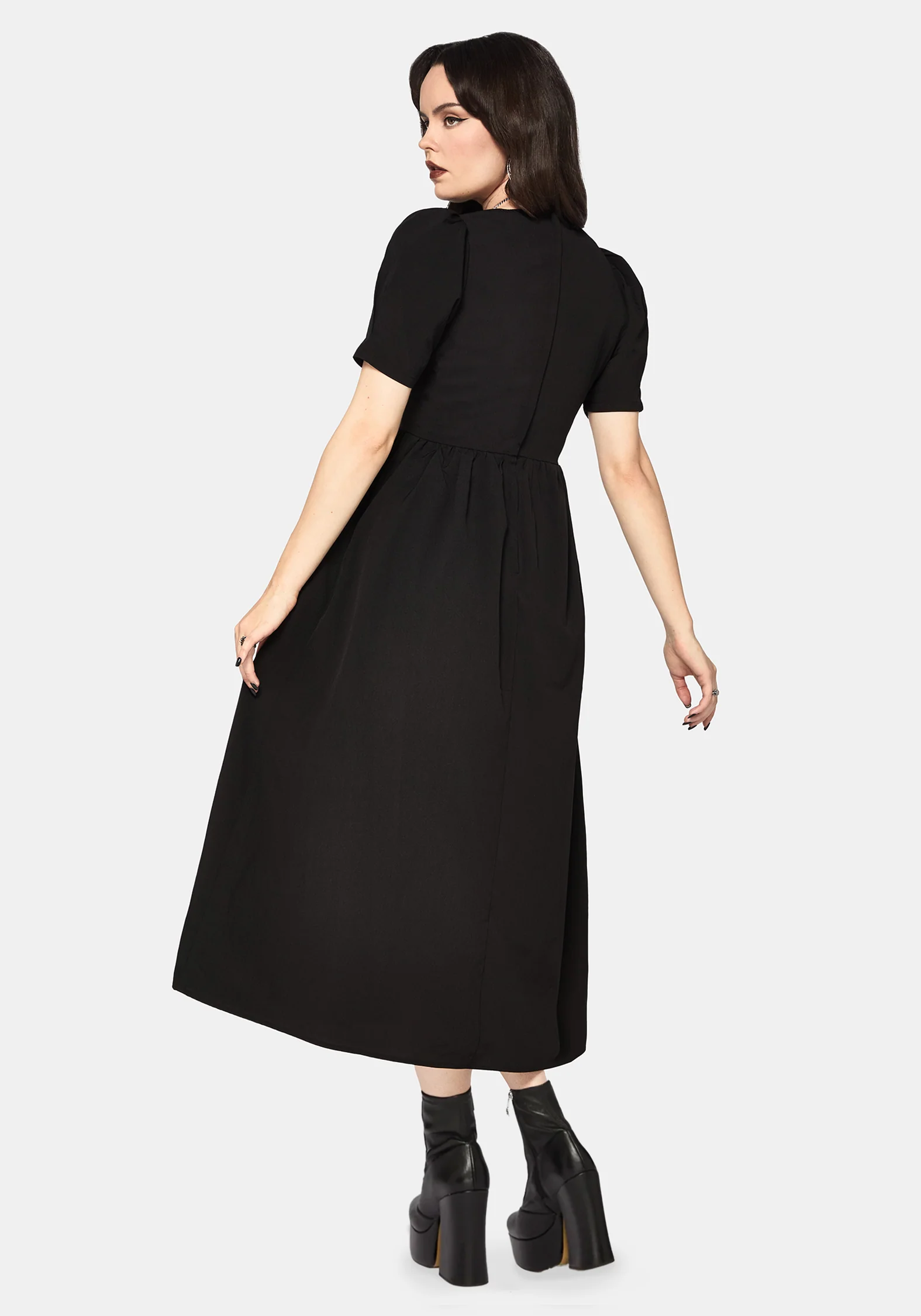 Brae Wrap Puff Sleeve Centipede Button Midaxi Dress - Image 3