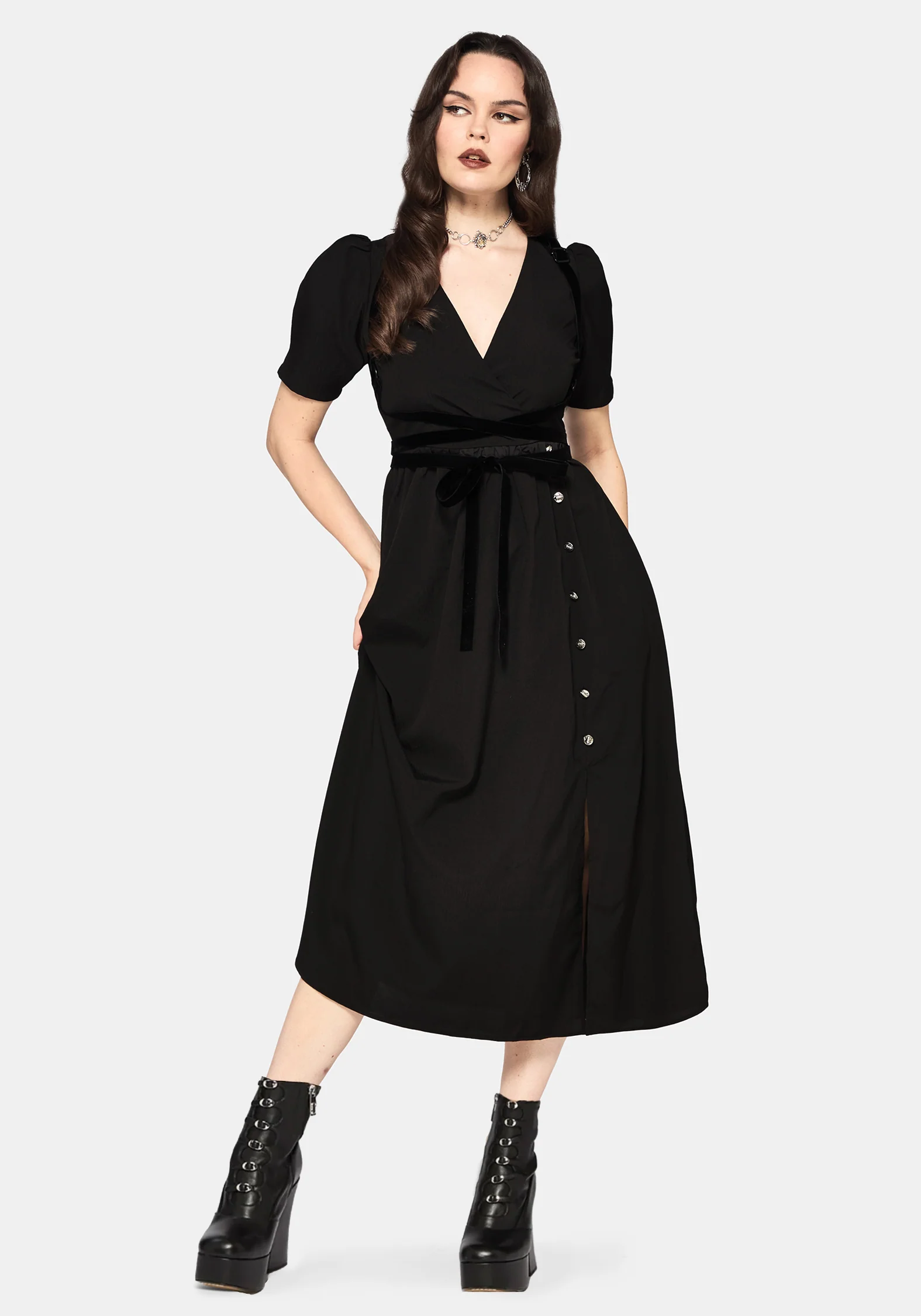 Brae Wrap Puff Sleeve Centipede Button Midaxi Dress - Image 7