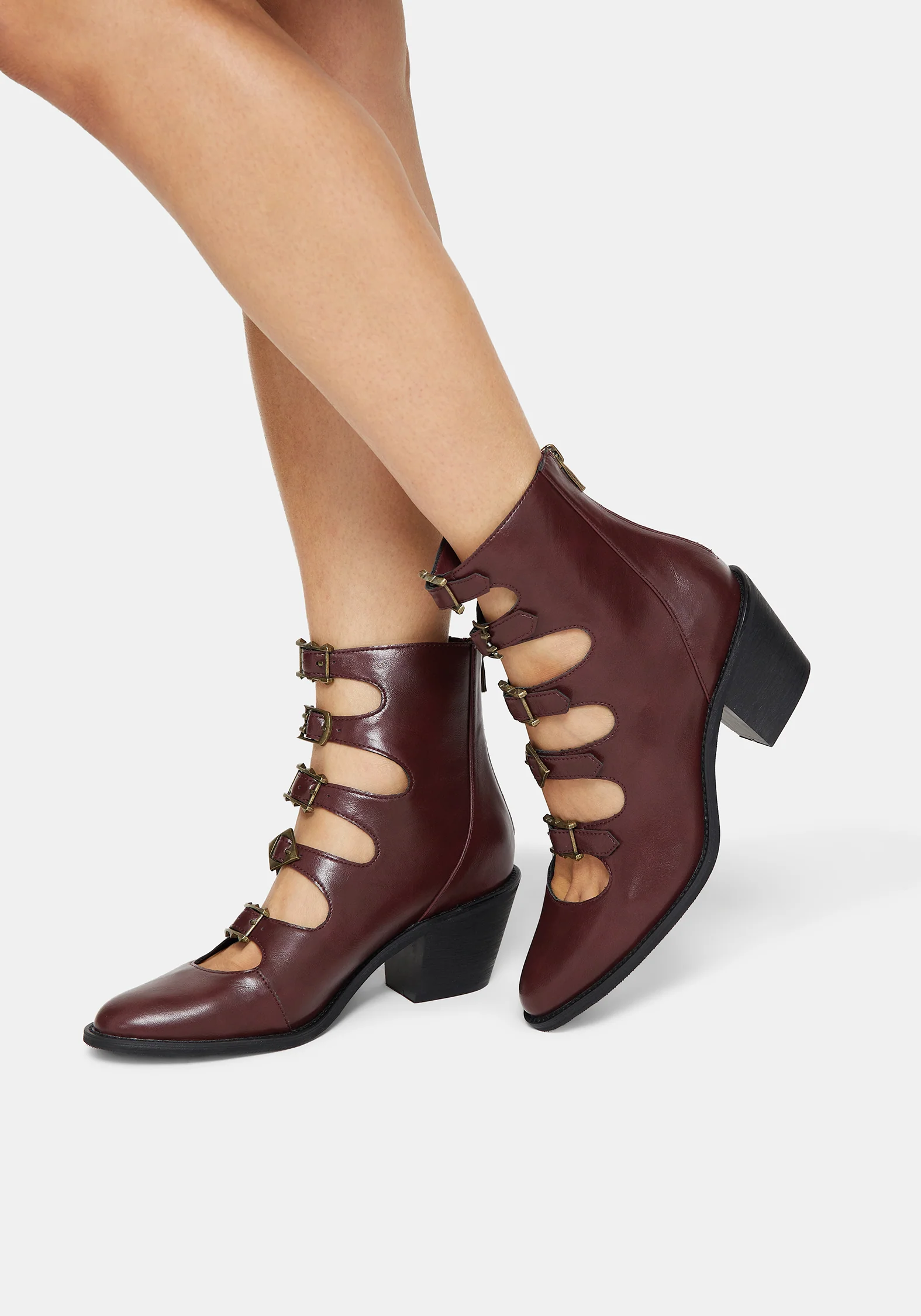 Bridget Buckled Boots - Burgundy - Image 5