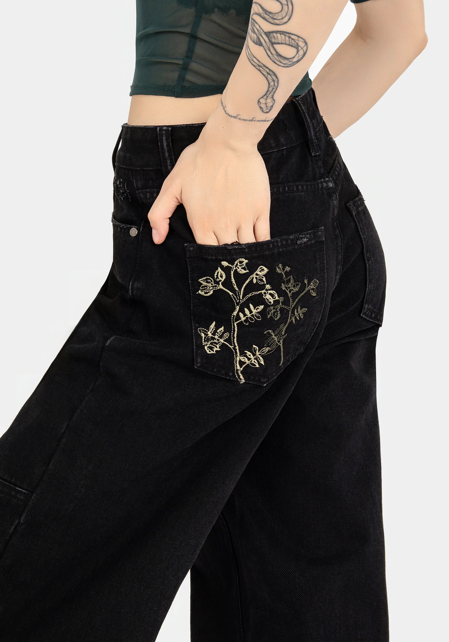 Buckthorn Embroidered Denim Barrel Leg Jeans - Image 2