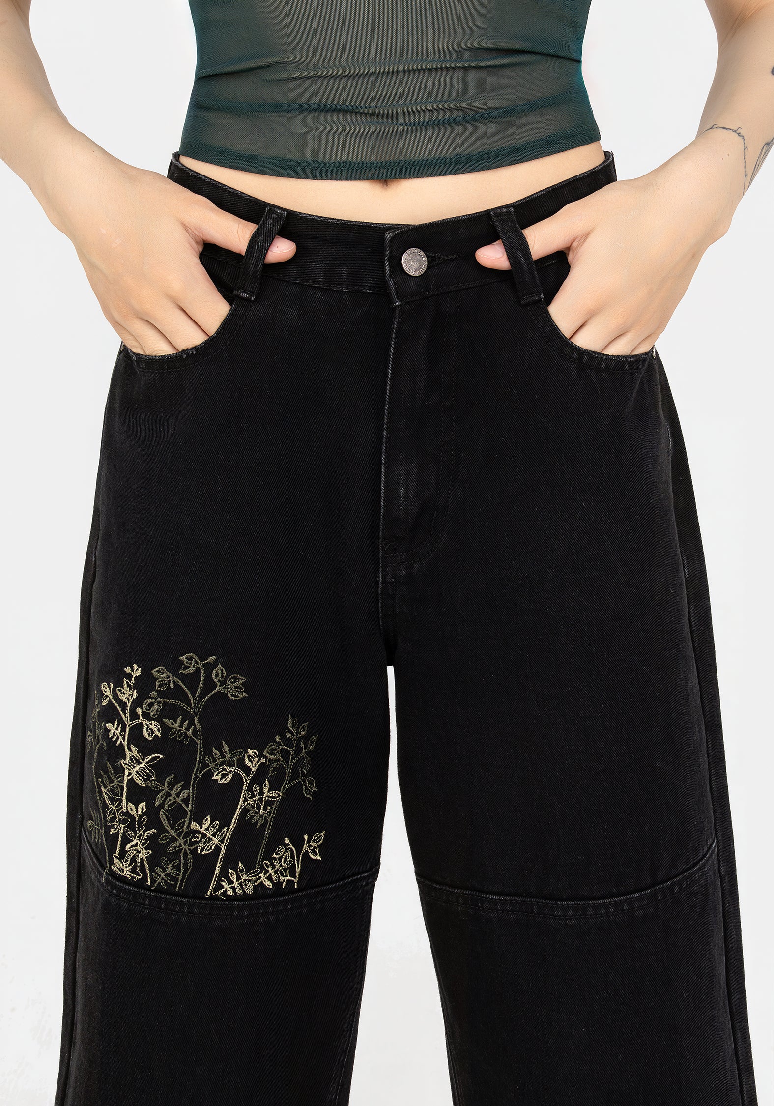Buckthorn Embroidered Denim Barrel Leg Jeans - Image 5