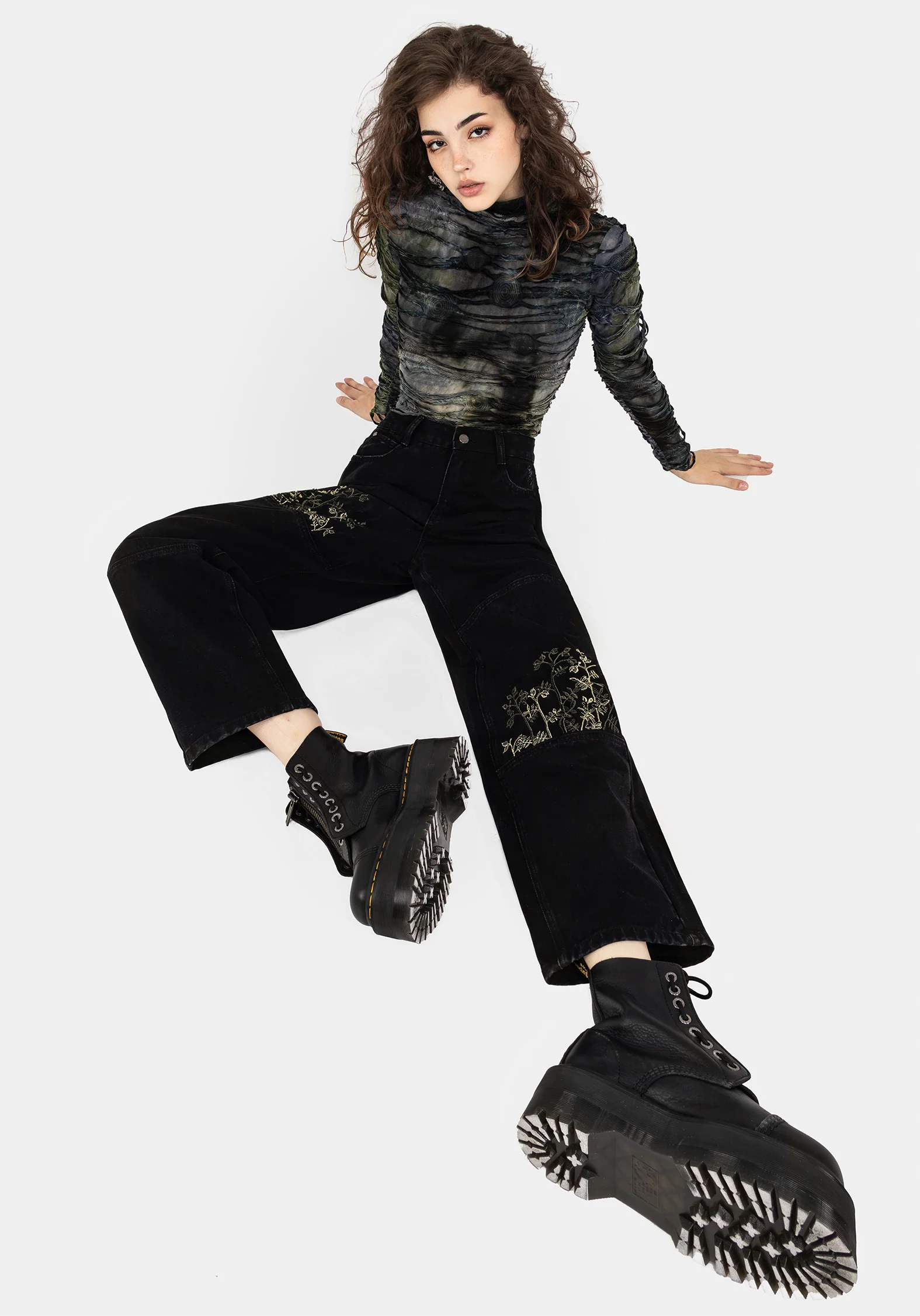 Buckthorn Embroidered Denim Barrel Leg Jeans - Image 6
