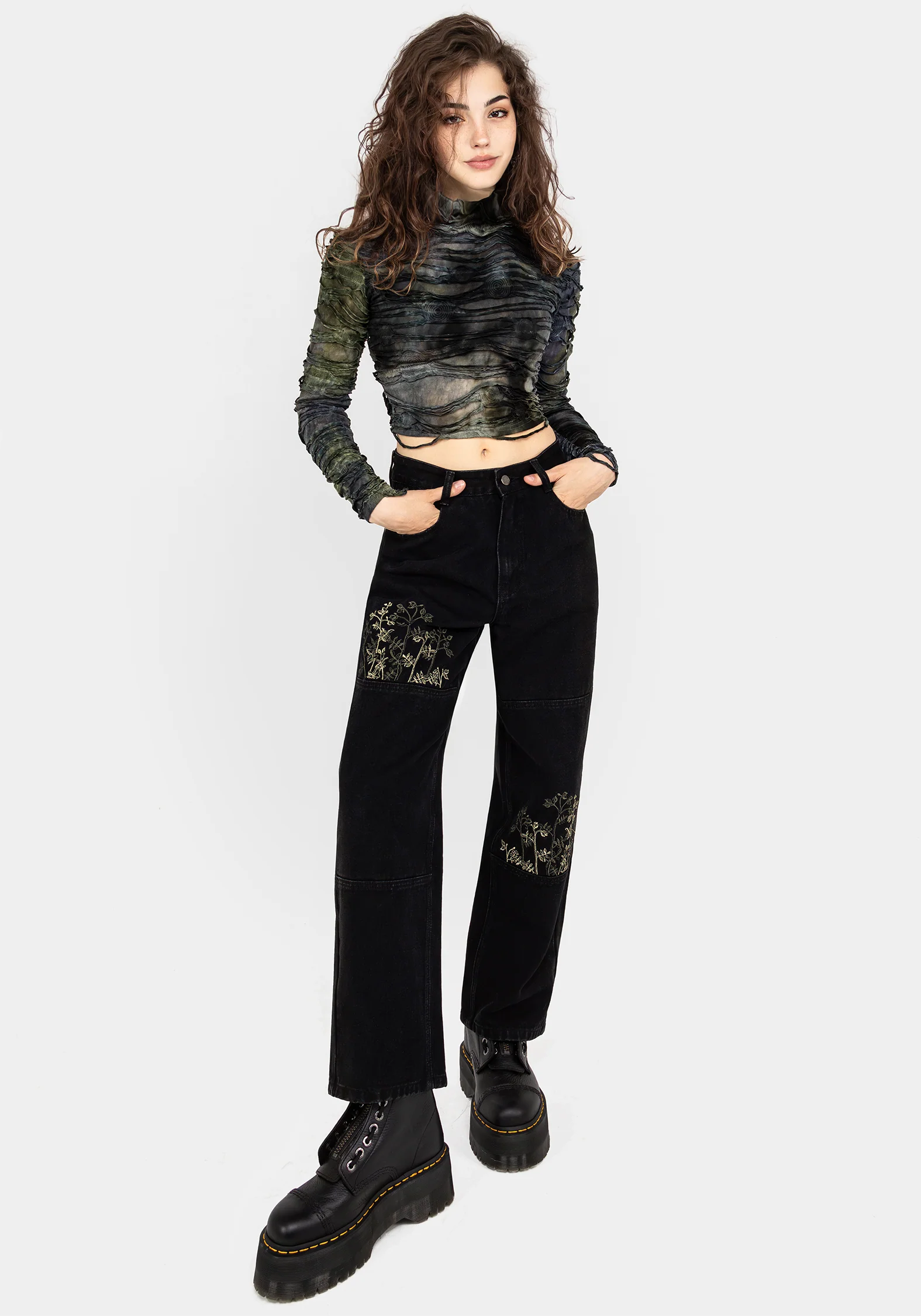Buckthorn Embroidered Denim Barrel Leg Jeans - Image 7