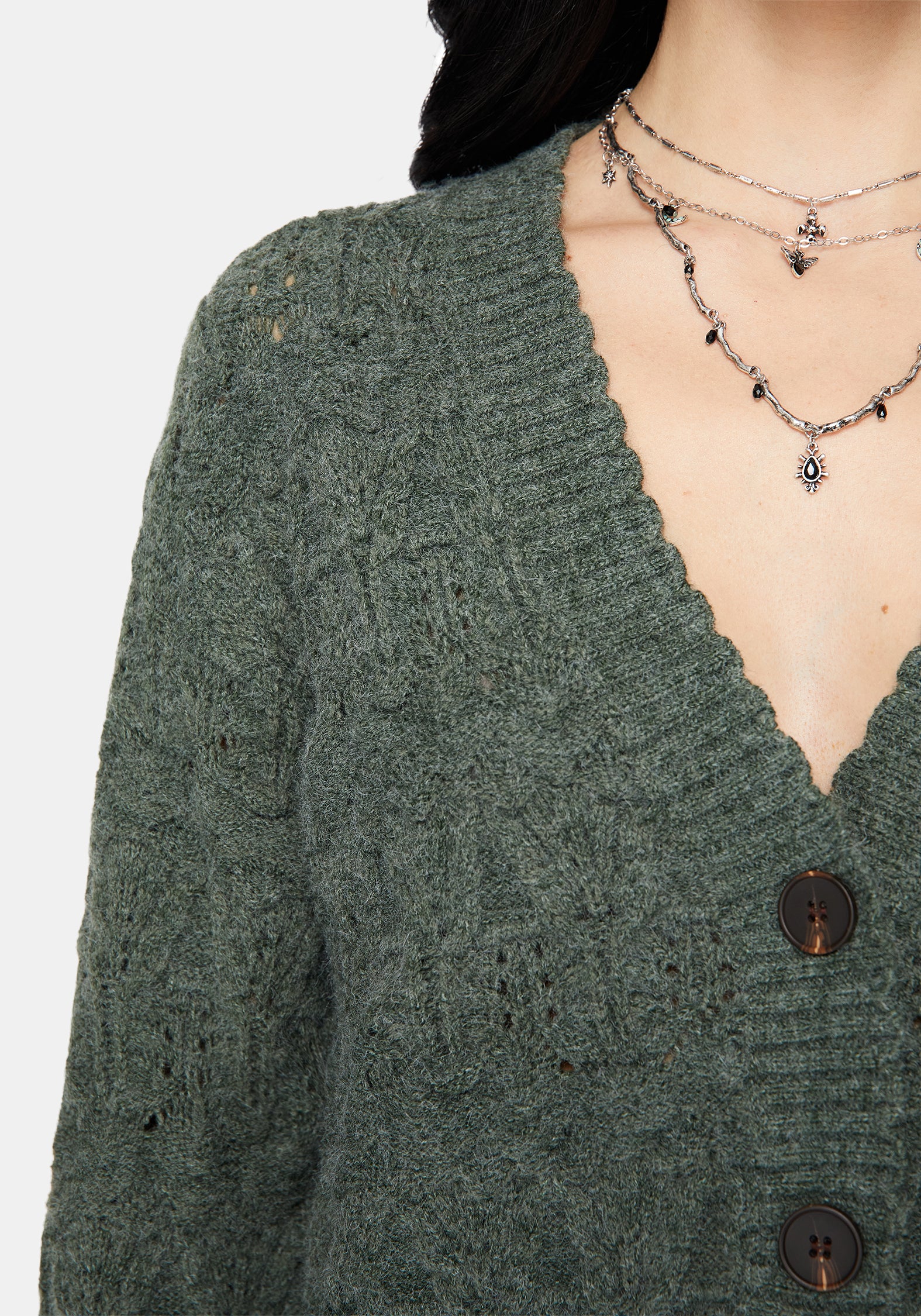 Cadmium Pointelle Knit Cardigan - Teal - Image 2
