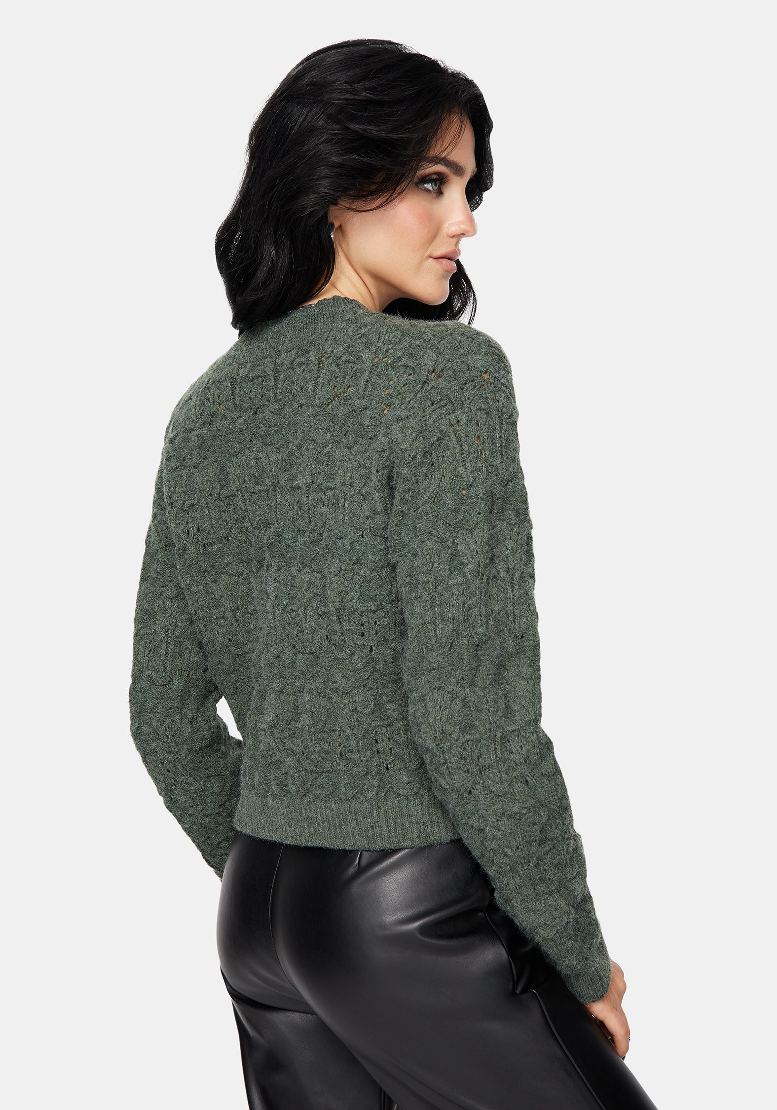 Cadmium Pointelle Knit Cardigan - Teal - Image 3