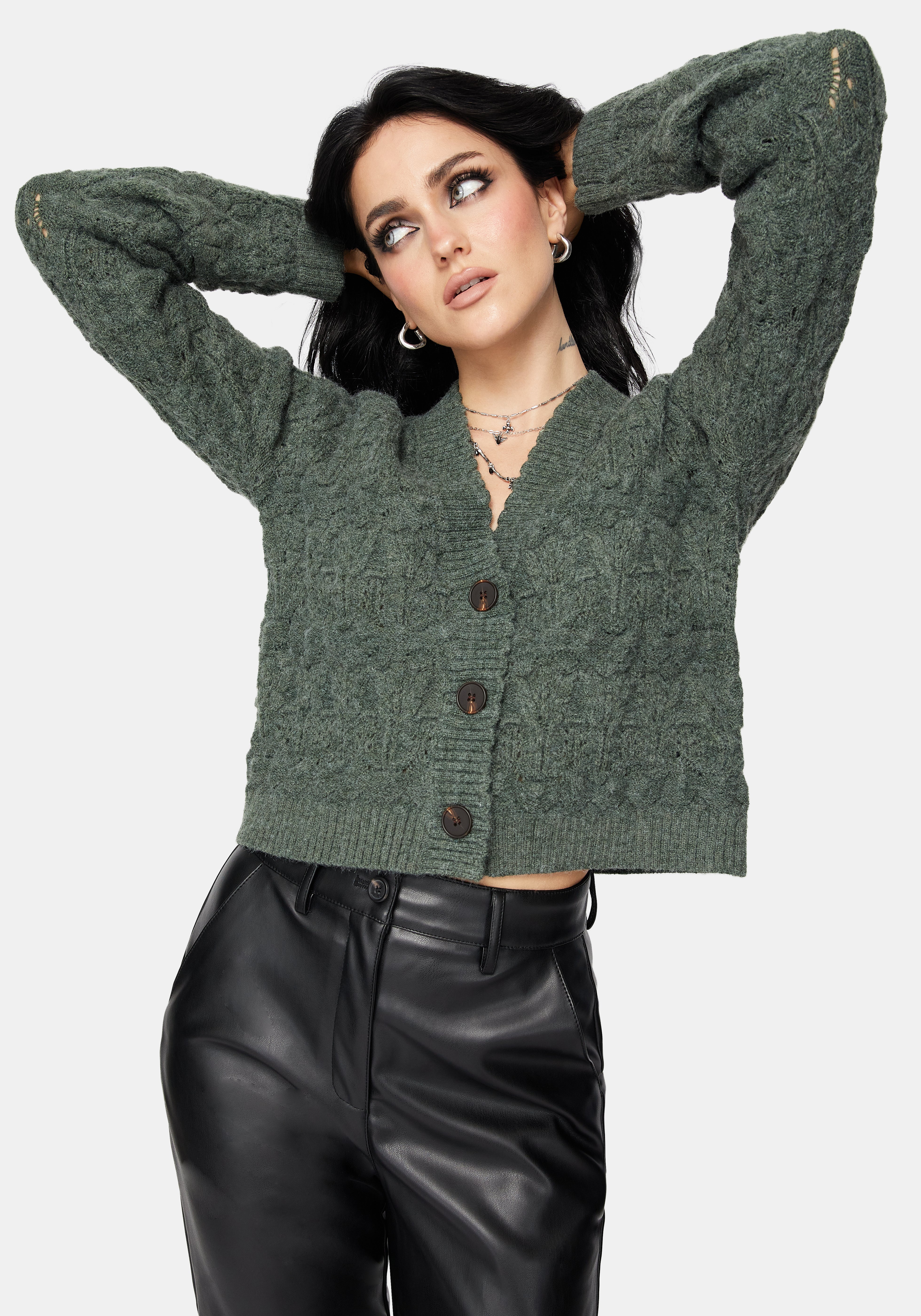 Cadmium Pointelle Knit Cardigan - Teal - Image 6