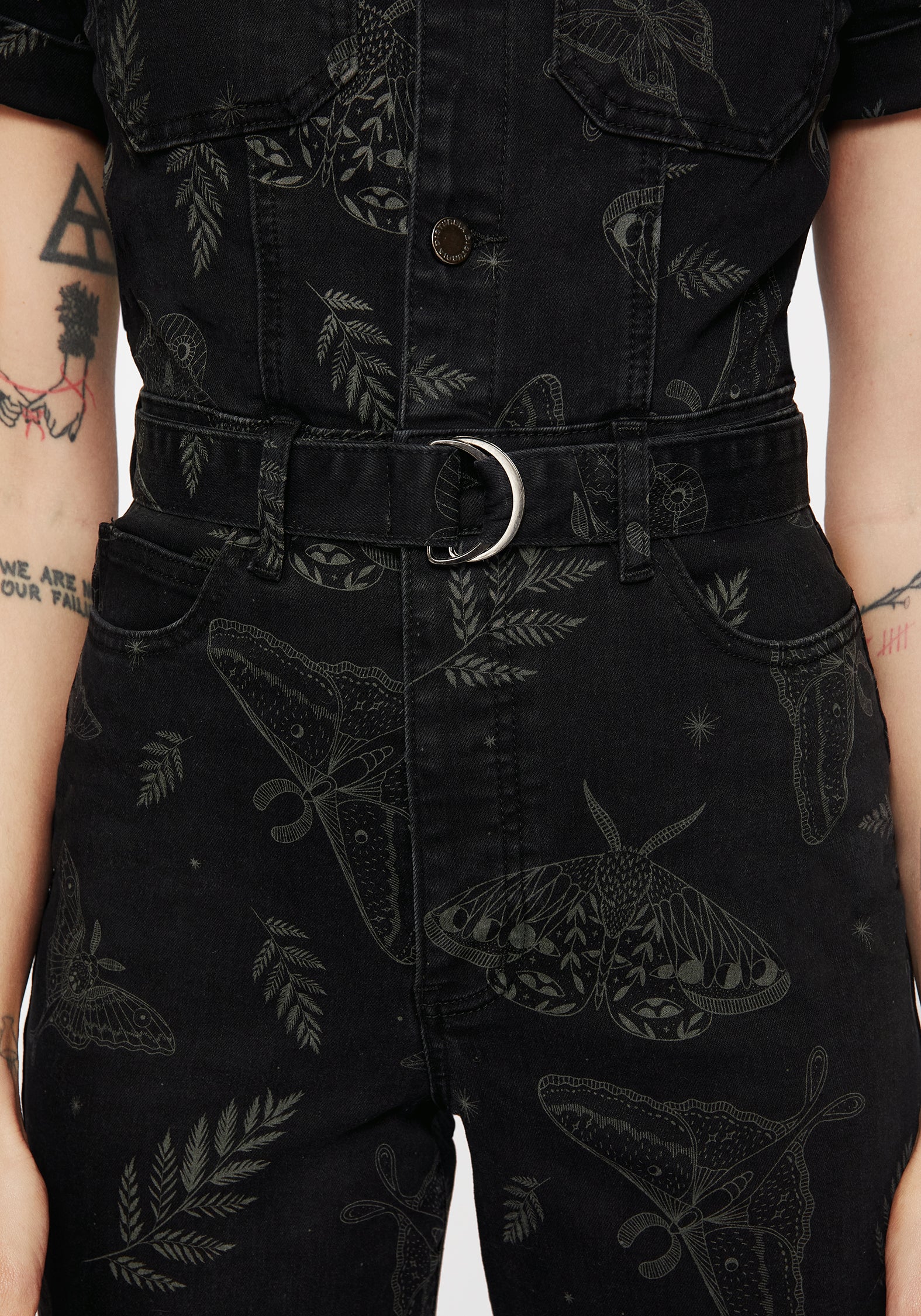 Callopistria Moth Print Denim Jumpsuit - Image 2