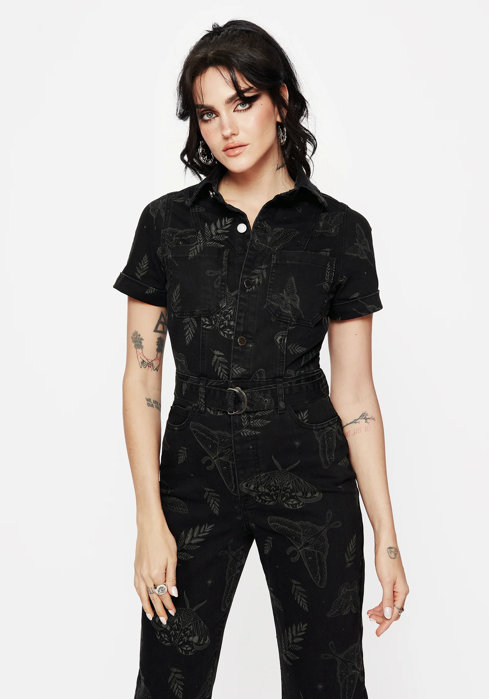 Callopistria Moth Print Denim Jumpsuit - Image 5