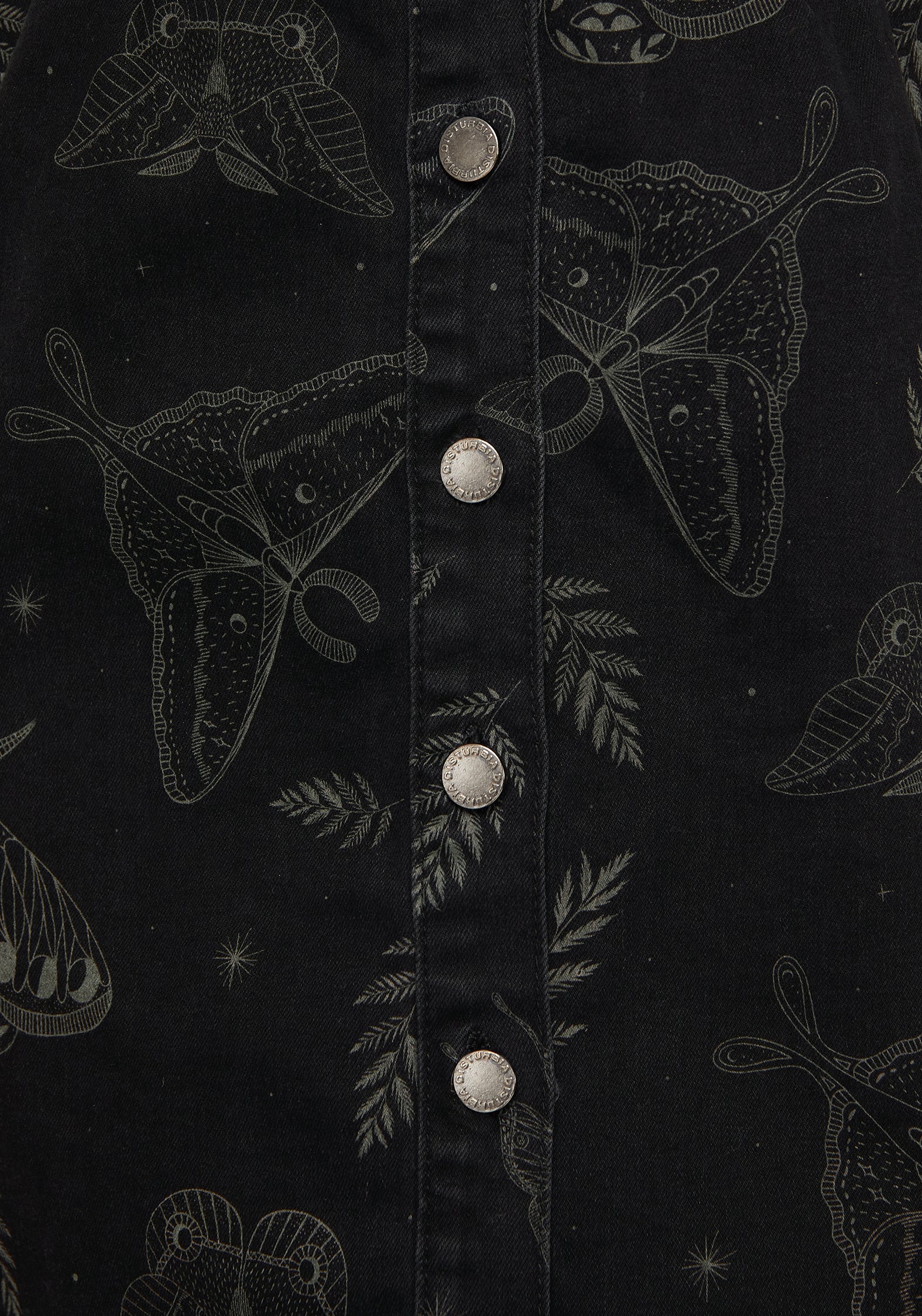 Callopistria Moth Print Denim Mini Apron Dress - Image 2