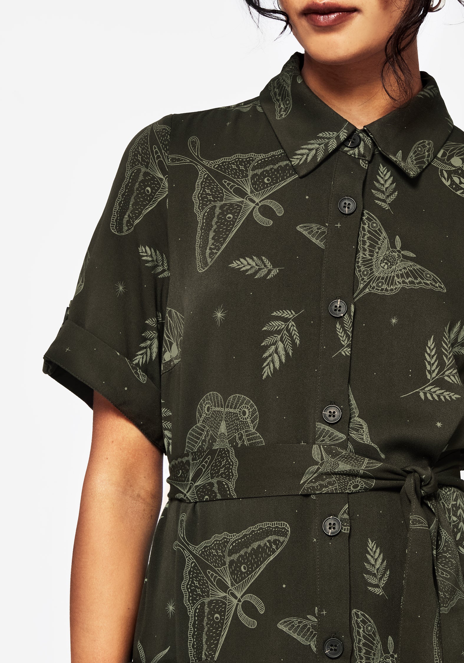 Callopistria Moth Print Midi Shirt Dress - Green - Image 2