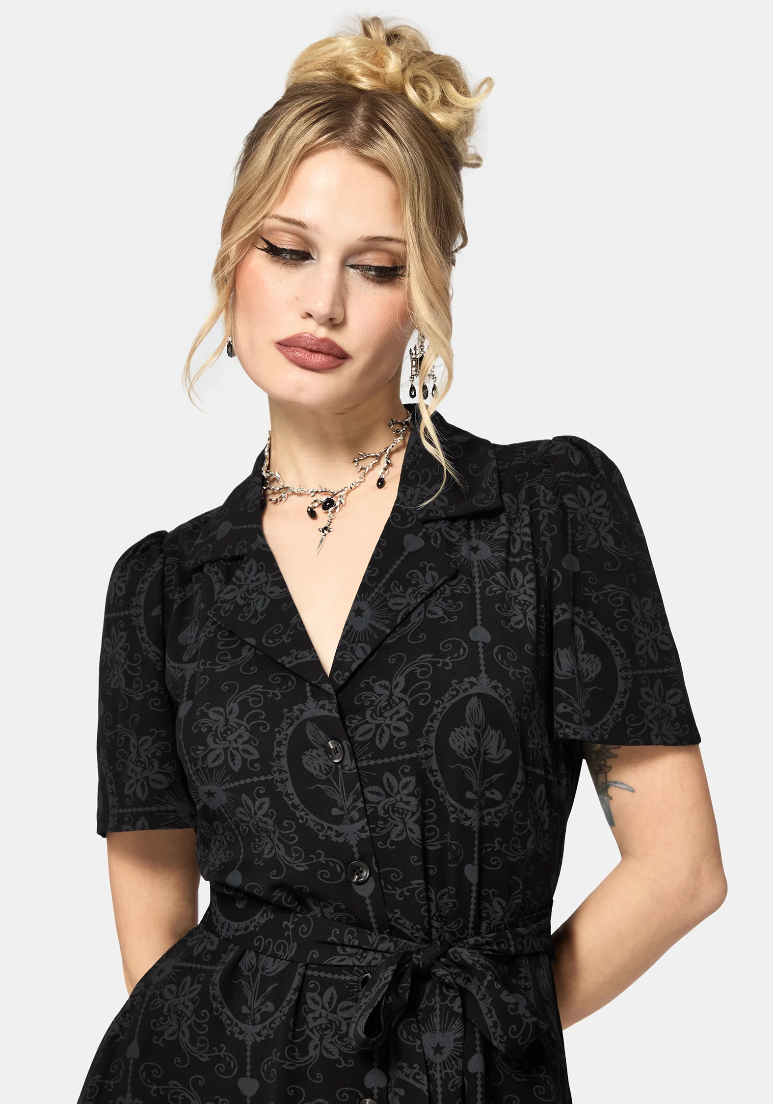 Cameo Floral Printed Tie Belt Midi Shirt Dress - Image 2