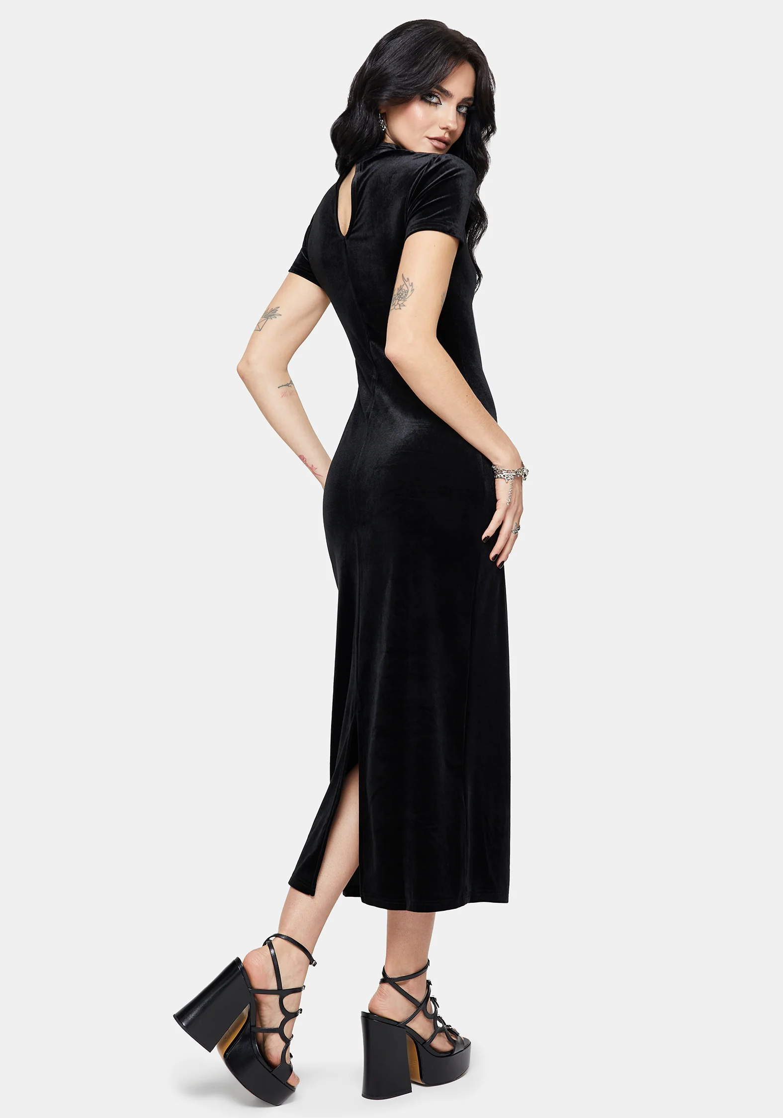 Cameo High Neck Flocked Mesh Insert Midi Dress - Image 3