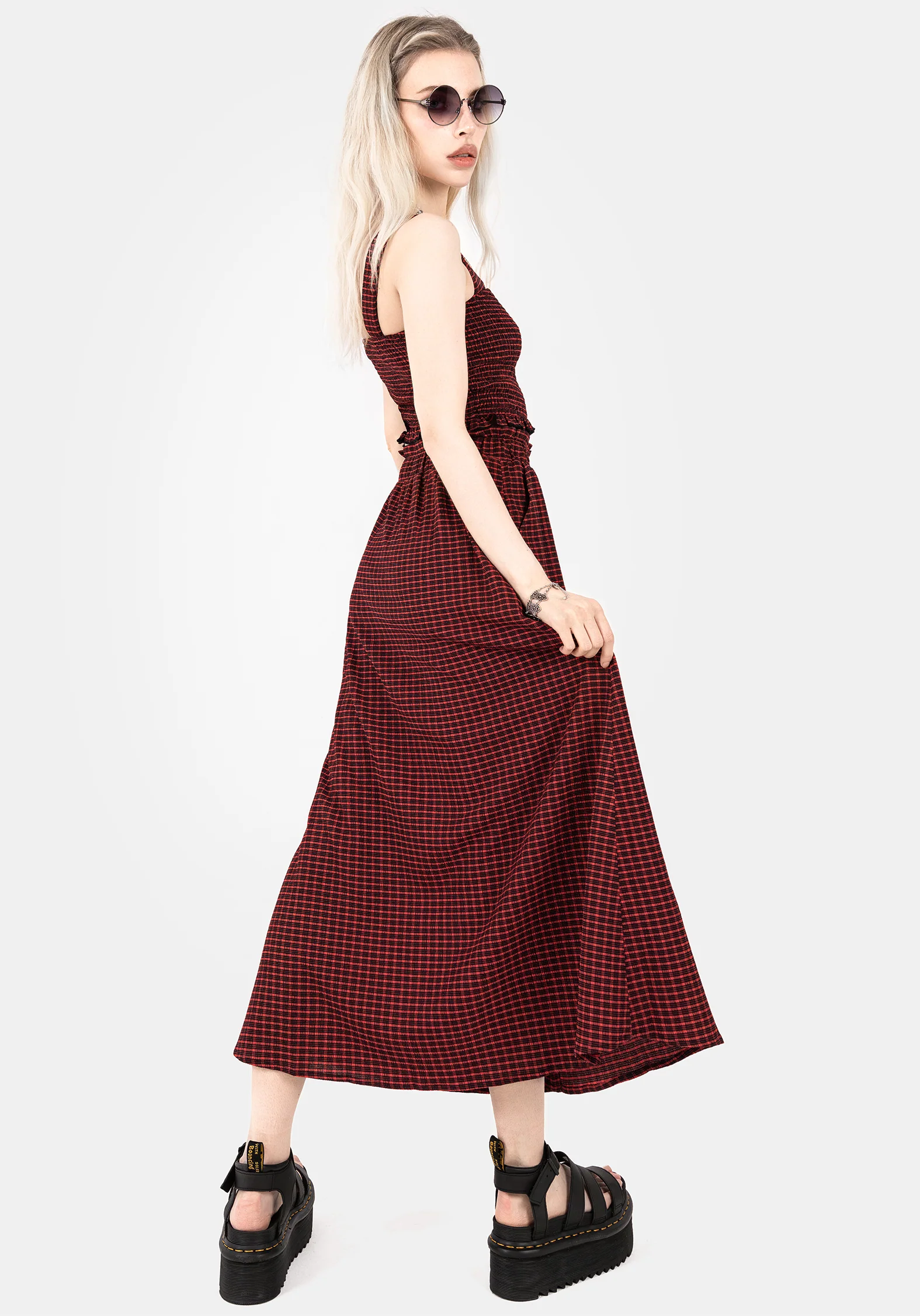 Carmine Textured Check Button Up Midaxi Skirt - Image 3