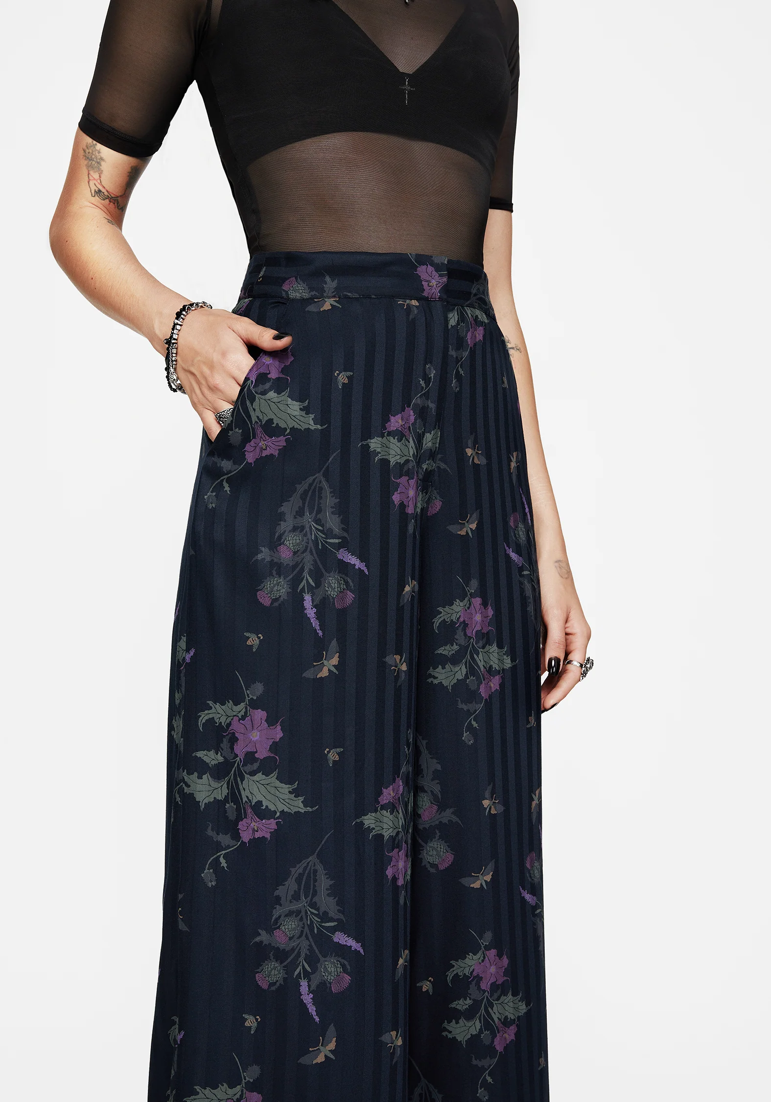 Cassandra Satin Stripe Thistle Print Trouser - Image 6