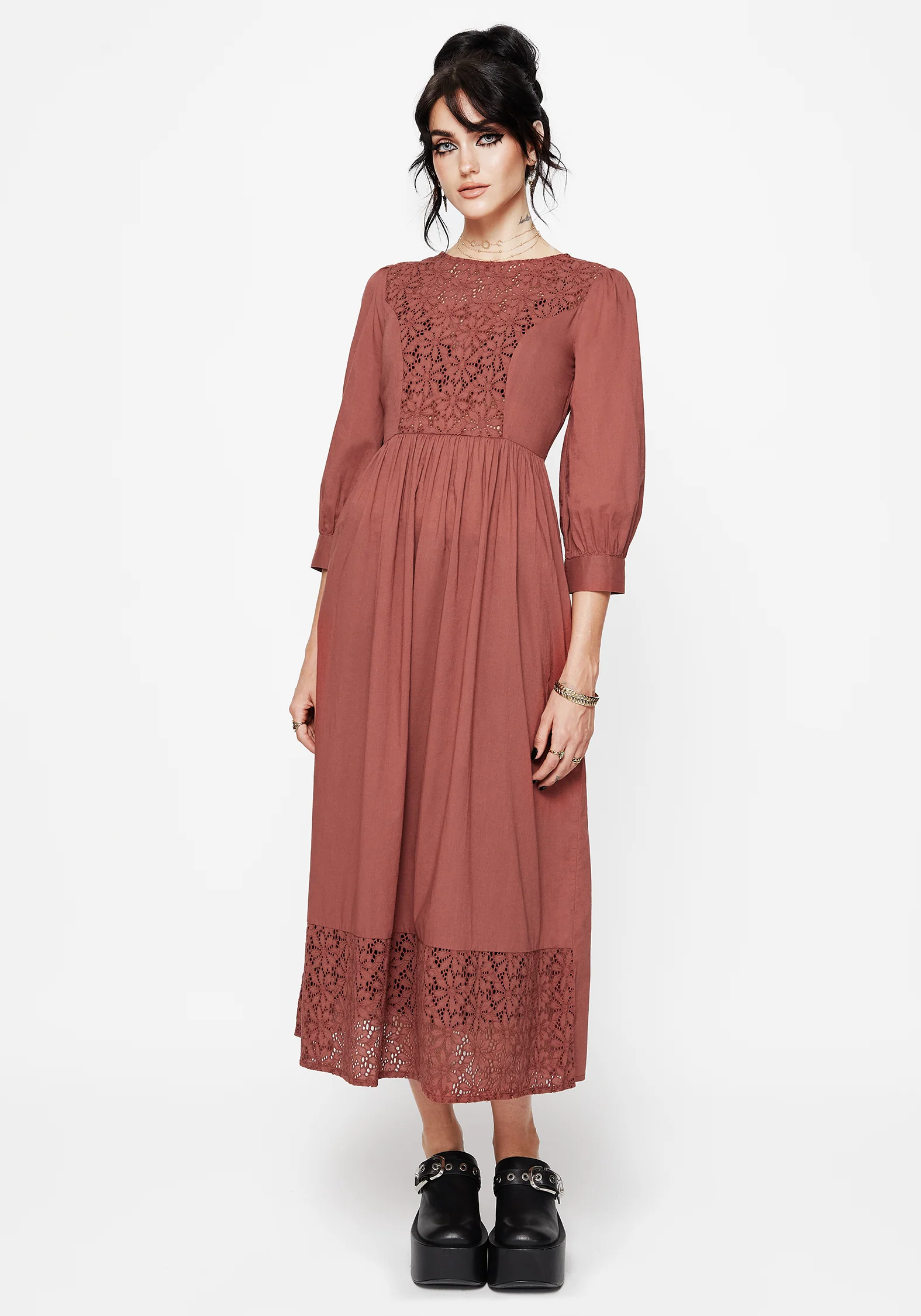 Cavern Cotton Broderie Button Up Midaxi Dress - Image 4