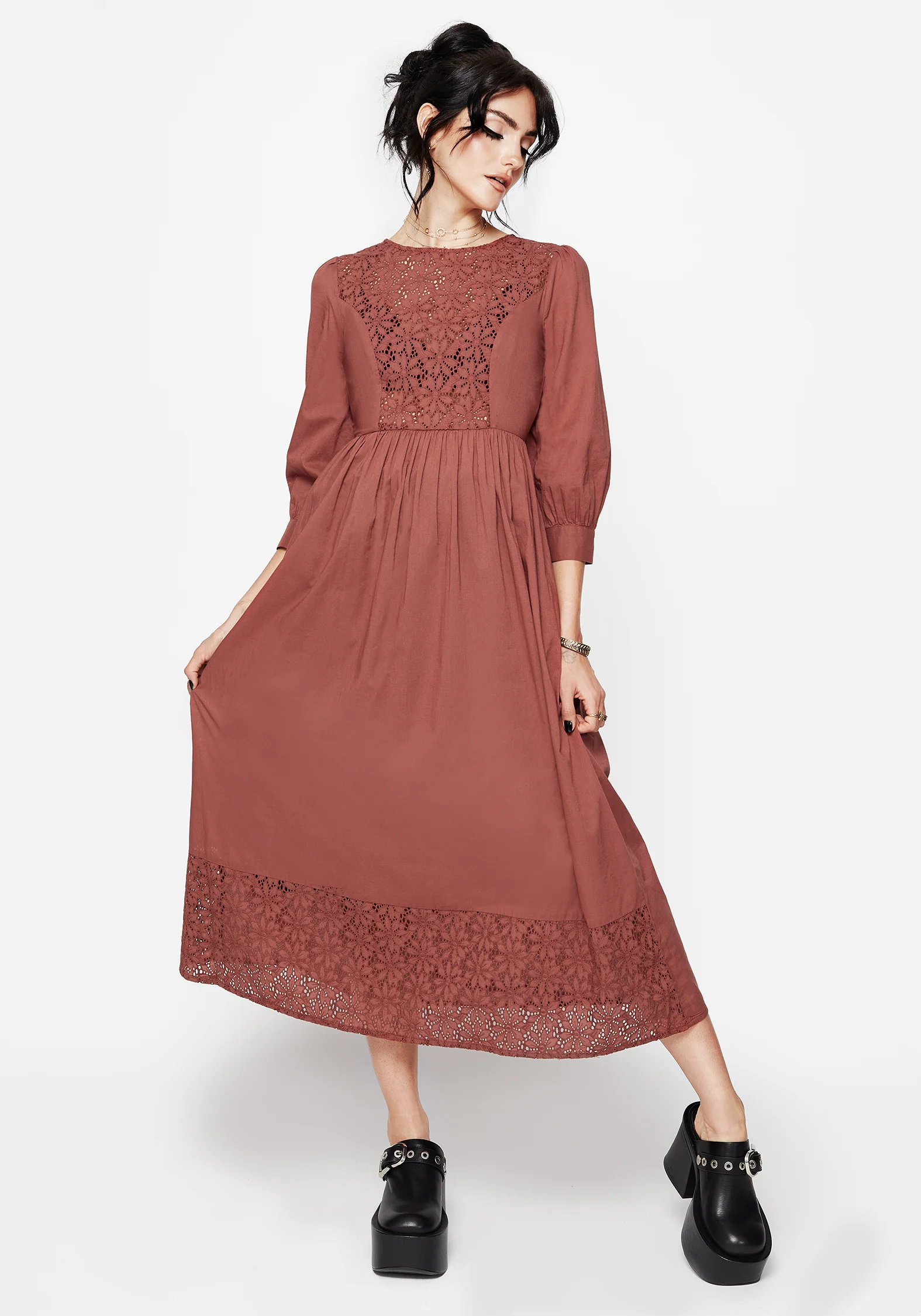 Cavern Cotton Broderie Button Up Midaxi Dress - Image 6