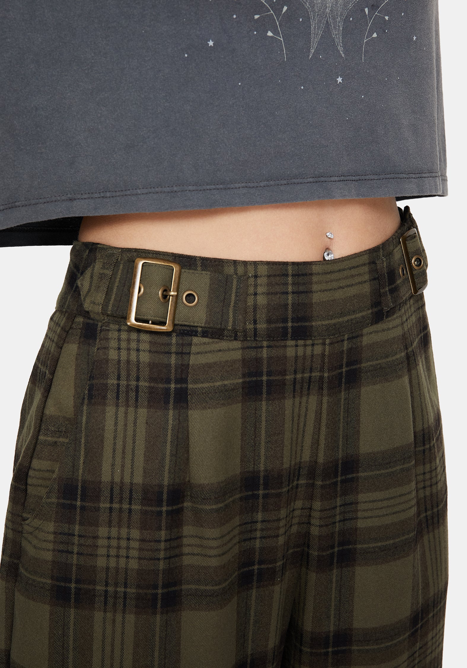 Cecily Buckle Detail Check Balloon Trousers - Image 2