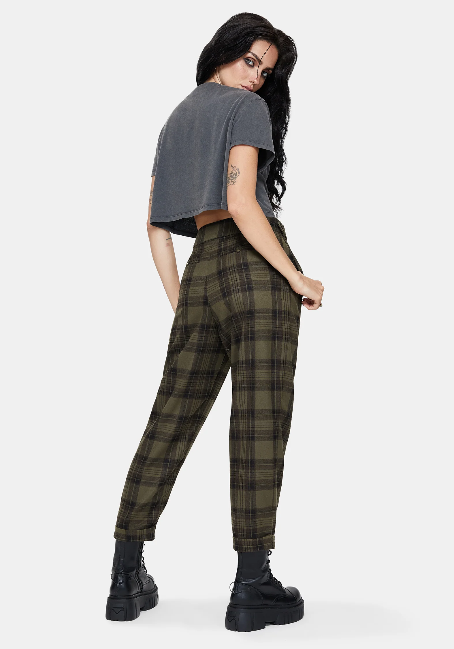 Cecily Buckle Detail Check Balloon Trousers - Image 3