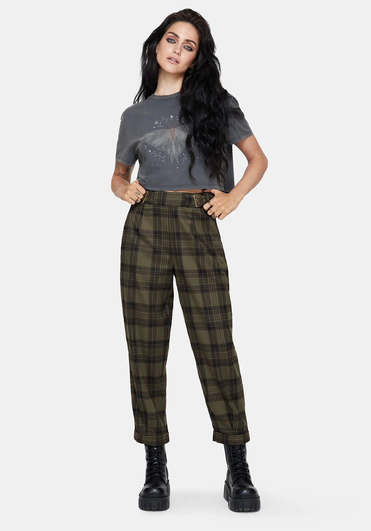 Cecily Buckle Detail Check Balloon Trousers - Image 4