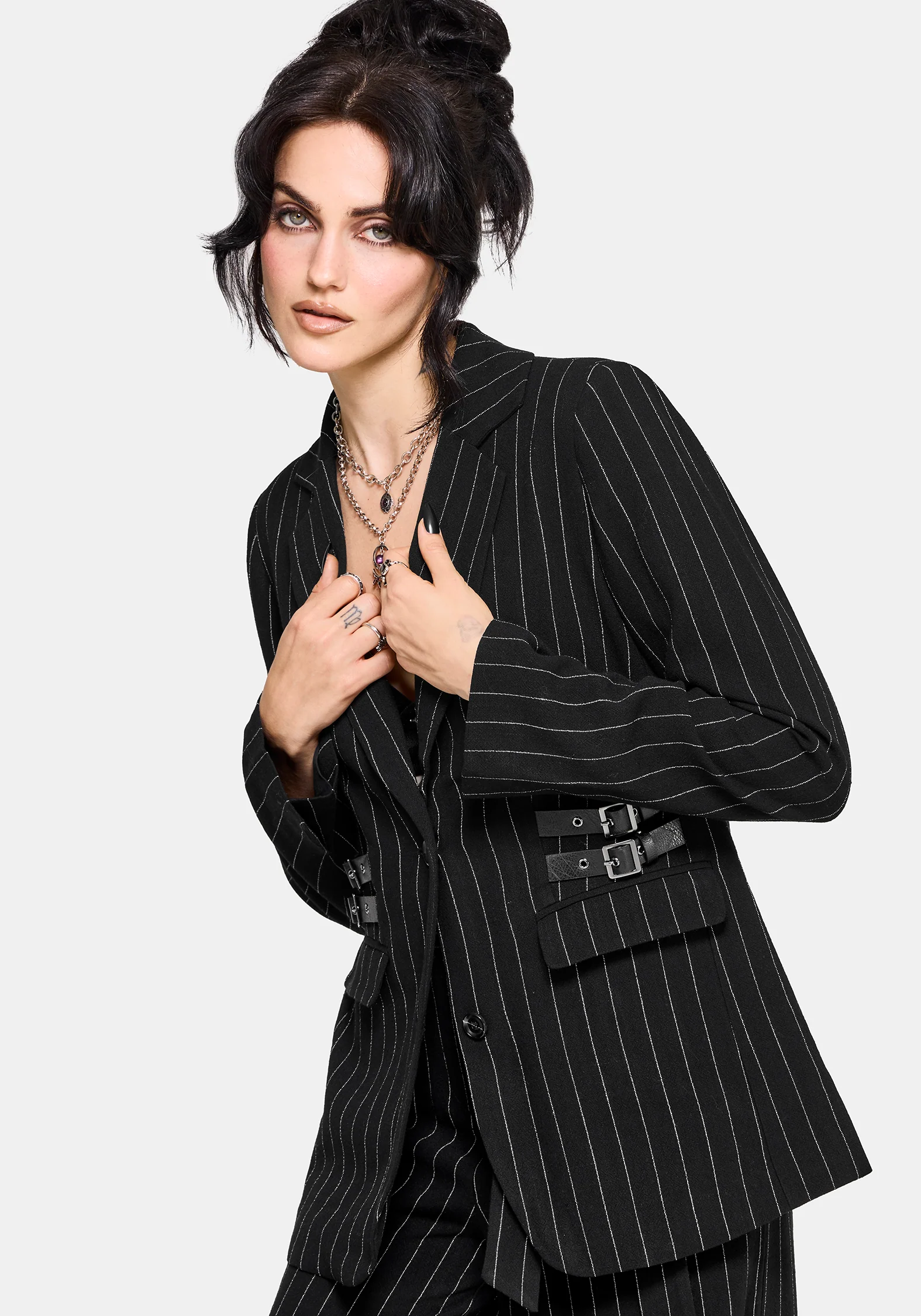 Charli Pinstripe Buckle Oversized Blazer