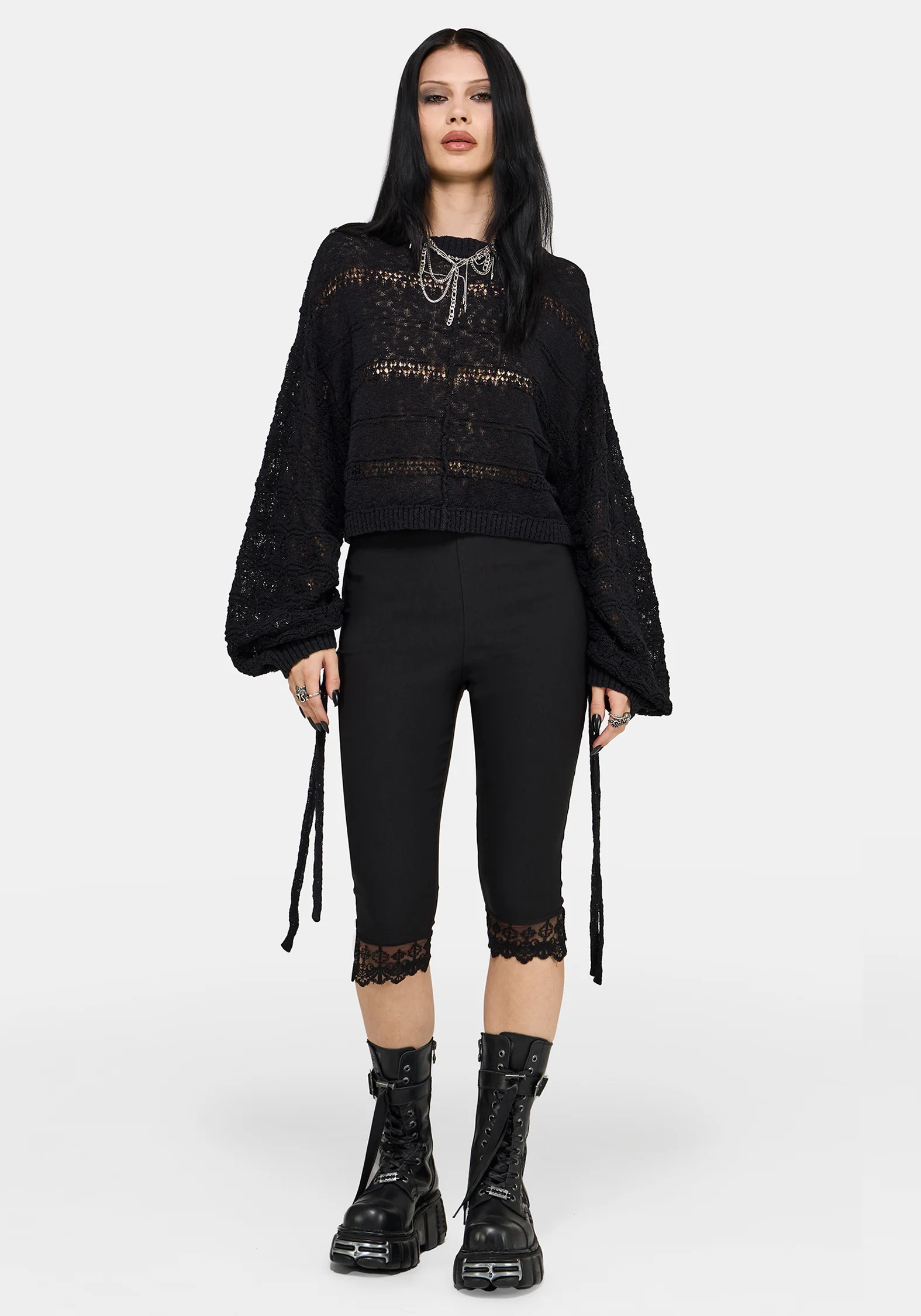Cherith Balloon Sleeve Pointelle Stripe Jumper - Image 3